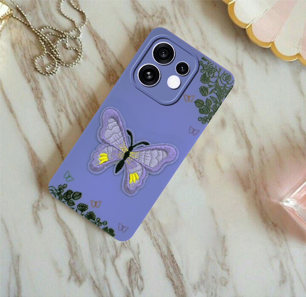 For Oppo Reno 16 Back Cover Case (Soft Butterfly Embroidery | Women Teen Girls | Camera Protection| Matte Silicone)