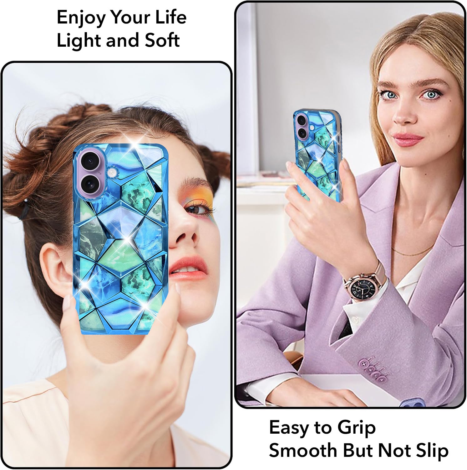 For Apple iPhone 17 Back Cover Case Compatible 3D Silicone (Dual Design Glitter Sparkle and Detachable Diamond Print Case | Soft and Flexible)