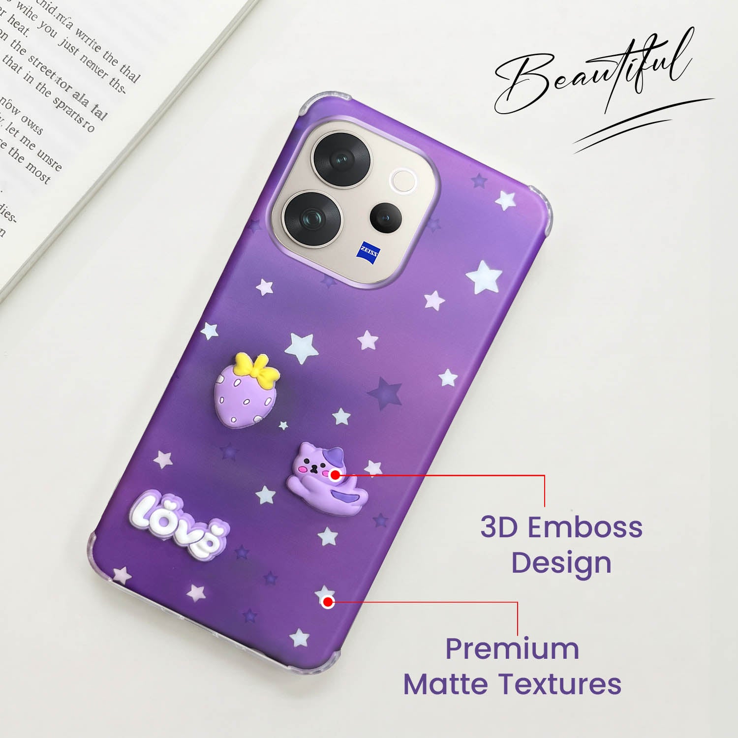 For Vivo V70 | Vivo V70 Elite 5G Back Cover Case (3D Cute Cartoons | Hard Back Side Soft | Matte Premium Finish | HD Printing)
