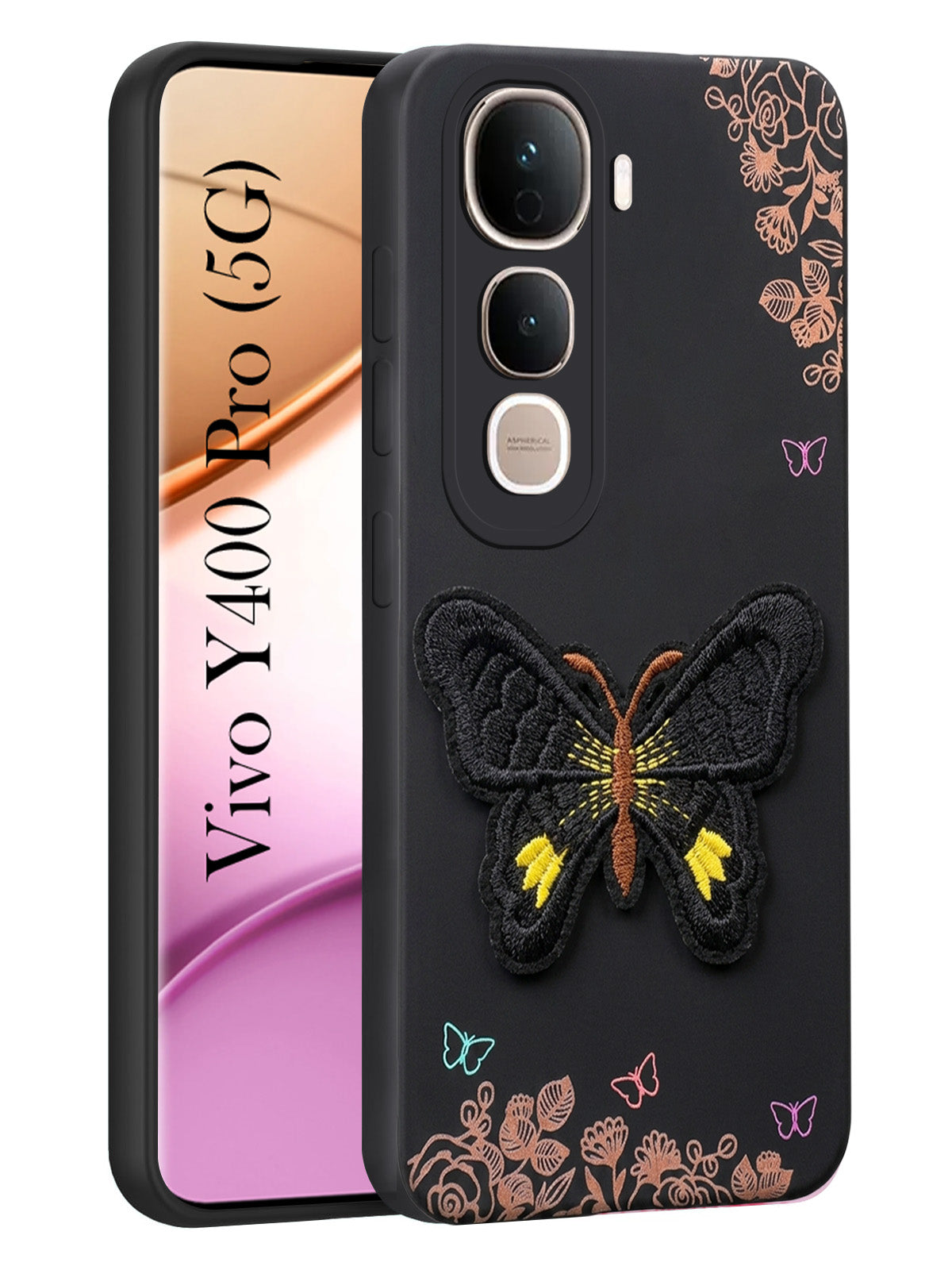 For Vivo Y400 Pro Back Cover Case (Soft Butterfly Embroidery | Women Teen Girls | Camera Protection| Matte Silicone)