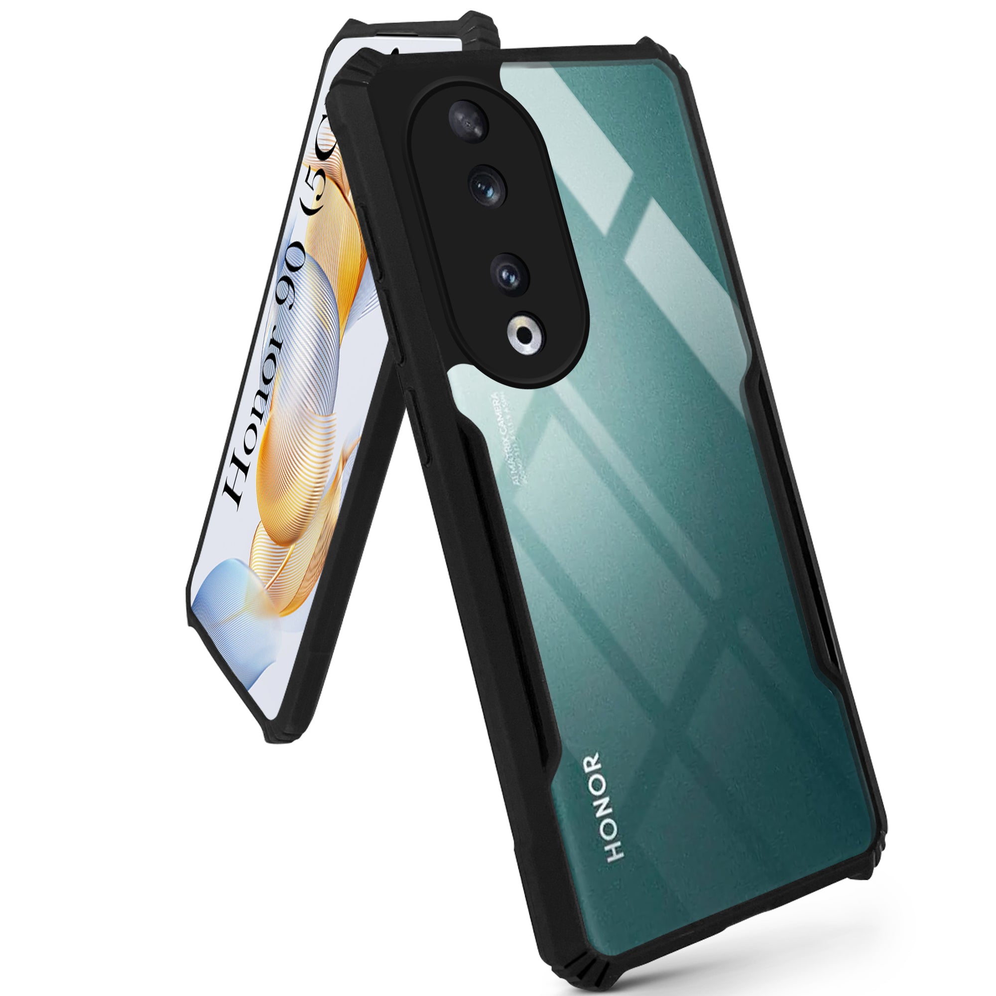 For Honor 90 5G Back Cover Case Hybrid (Shockproof with Polycarbonate Clear Panel | Professional Black)