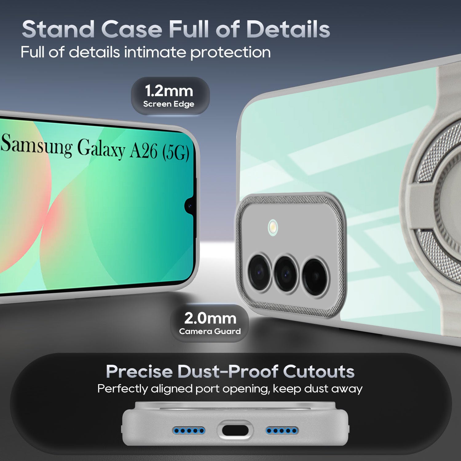 For Samsung Galaxy A26 5G Back Cover Case with stand (Built-in Ring Holder Kickstand | Lifetime Anti Yellow | Camera Protection)