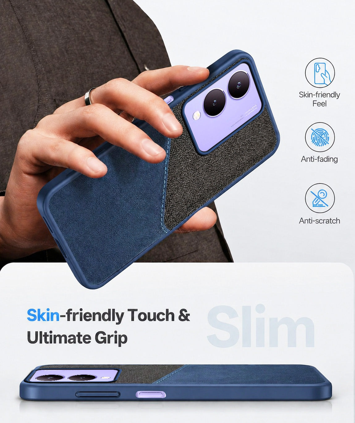 For Vivo Y17s Back Cover Case (Dual PU Leather Stitch | Professional Minimalist | Soft and Flexible)