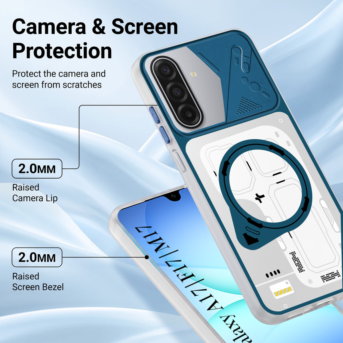 For Samsung Galaxy A17 | Samsung F17 | Samsung M17 5G Metallic Back Cover Case (Metallic Camera Protection & Buttons | Translucent Milky Shade | Hard Polycarbonate)