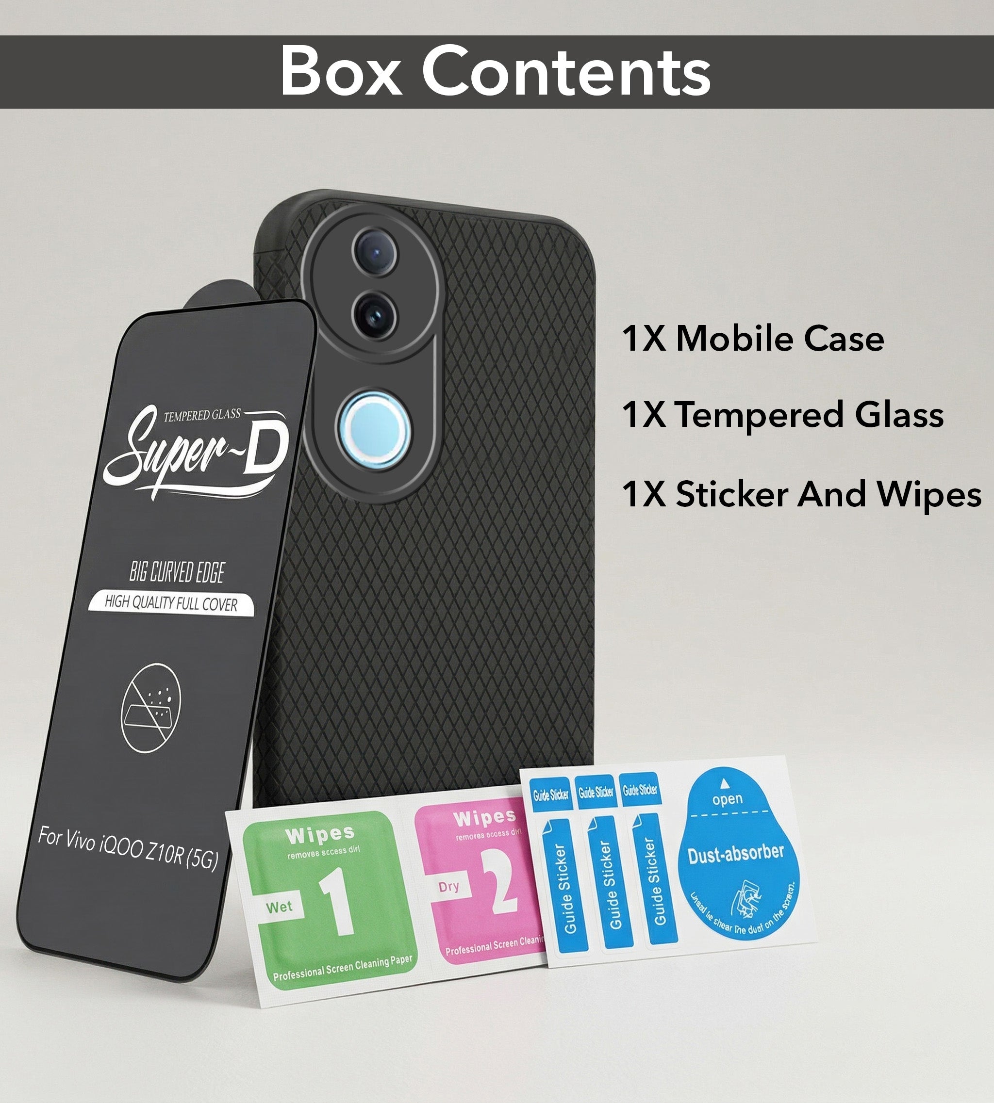 For Vivo iQOO Z10R Combo with Back Cover and 9H Tempered Glass (Liquid Silicone | Camera Protection | Oleophobic Coating Screen Glass)