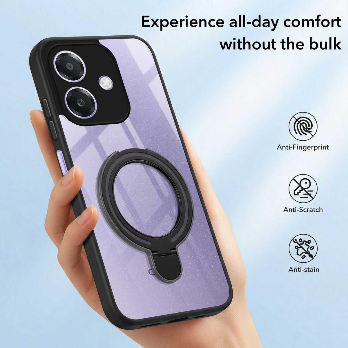 For Oppo A3X (4G/5G) | Oppo A3 5G Back Cover Case (Kick Stand Ring Holder | Life time Anti Yellow | Camera Protection)