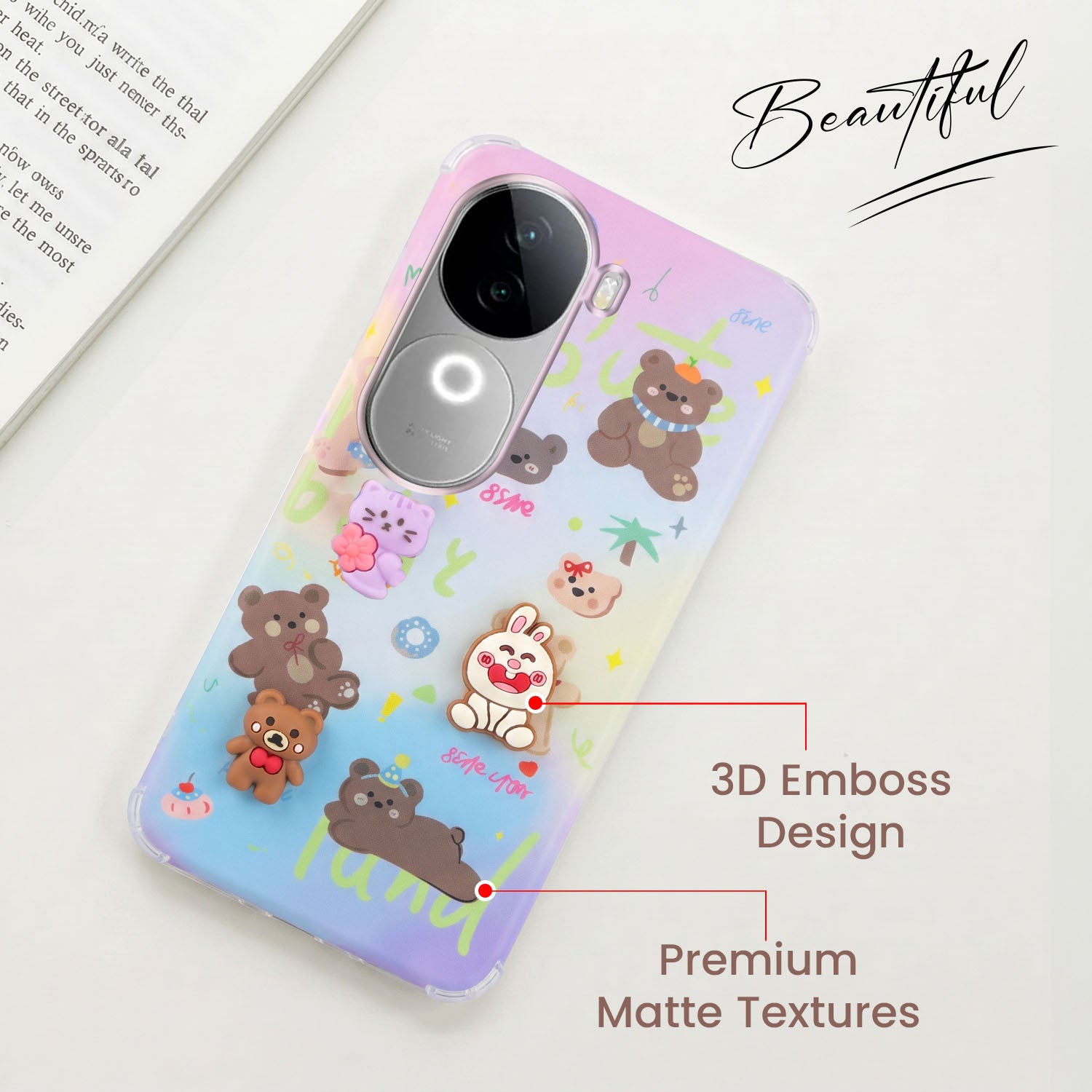 For Vivo iQOO Z9s Back Cover Case (3D Cute Cartoons | Hard Back Side Soft | Matte Premium Finish | HD Printing)