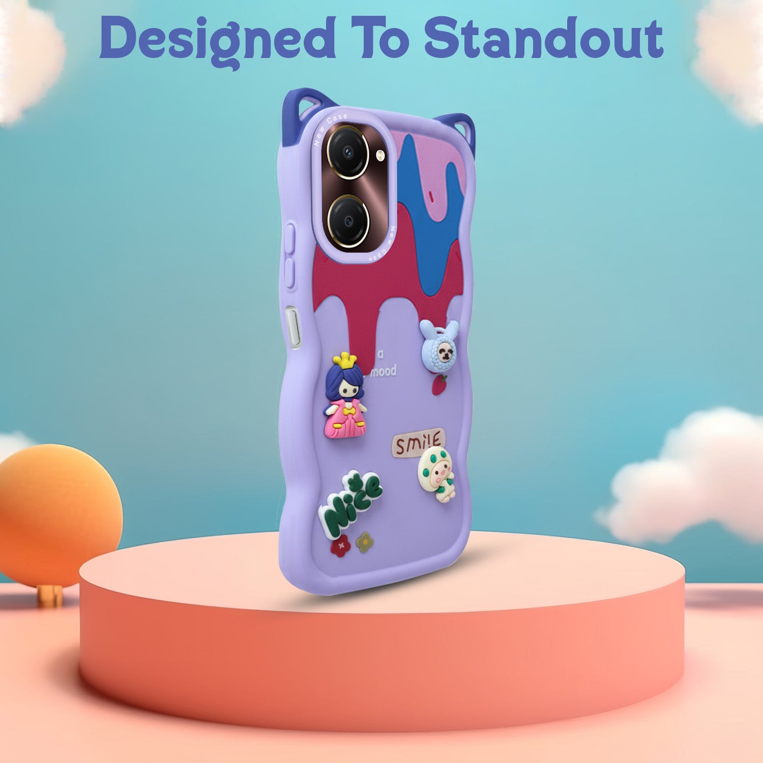 For Vivo iQOO Z9 Lite Back Case Cover Strap (3D embossed Figures | Strap Holder | 360* Soft Cushion with Camera Bump)