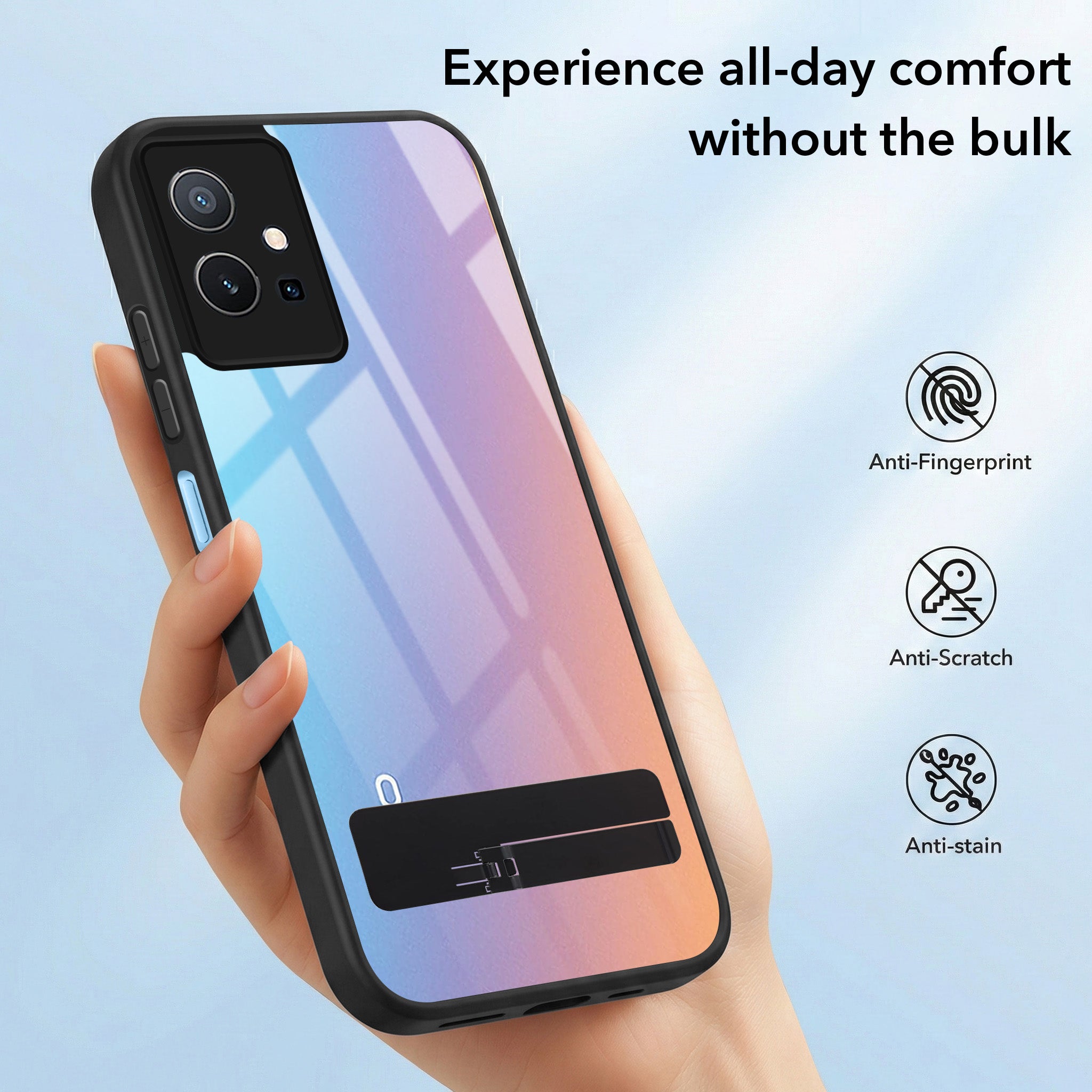 For Vivo Y75 5G | Y55 5G Back Cover Case (Built-in Stand | Lifetime Anti Yellow | Kickstand Shockproof | Camera Protection | MagSafe Compatible)