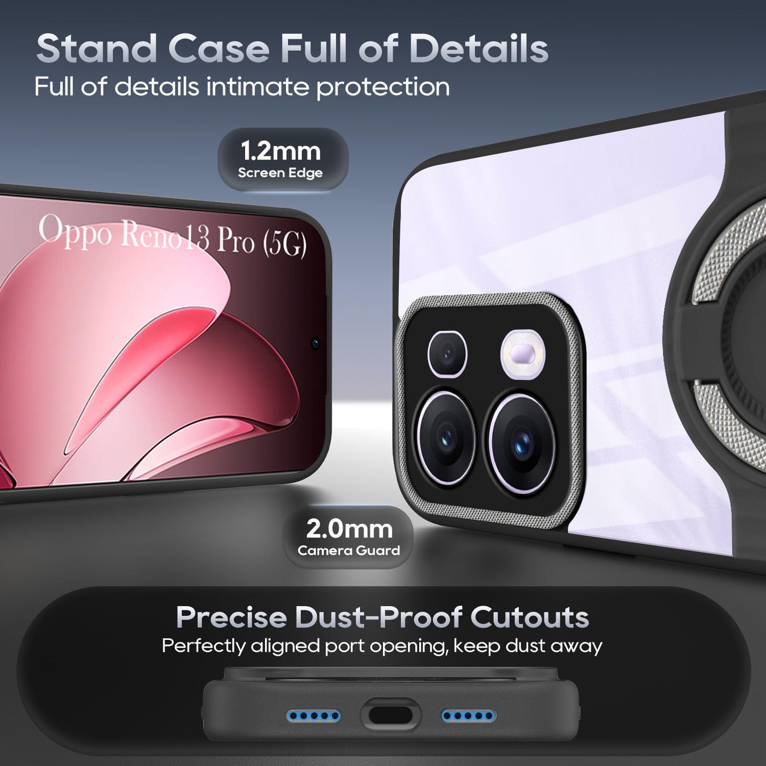 For Oppo Reno13 Pro 5G | Oppo Reno 13 Pro 5G Back Cover Case with stand (Built-in Ring Holder Kickstand | Lifetime Anti Yellow | Camera Protection)