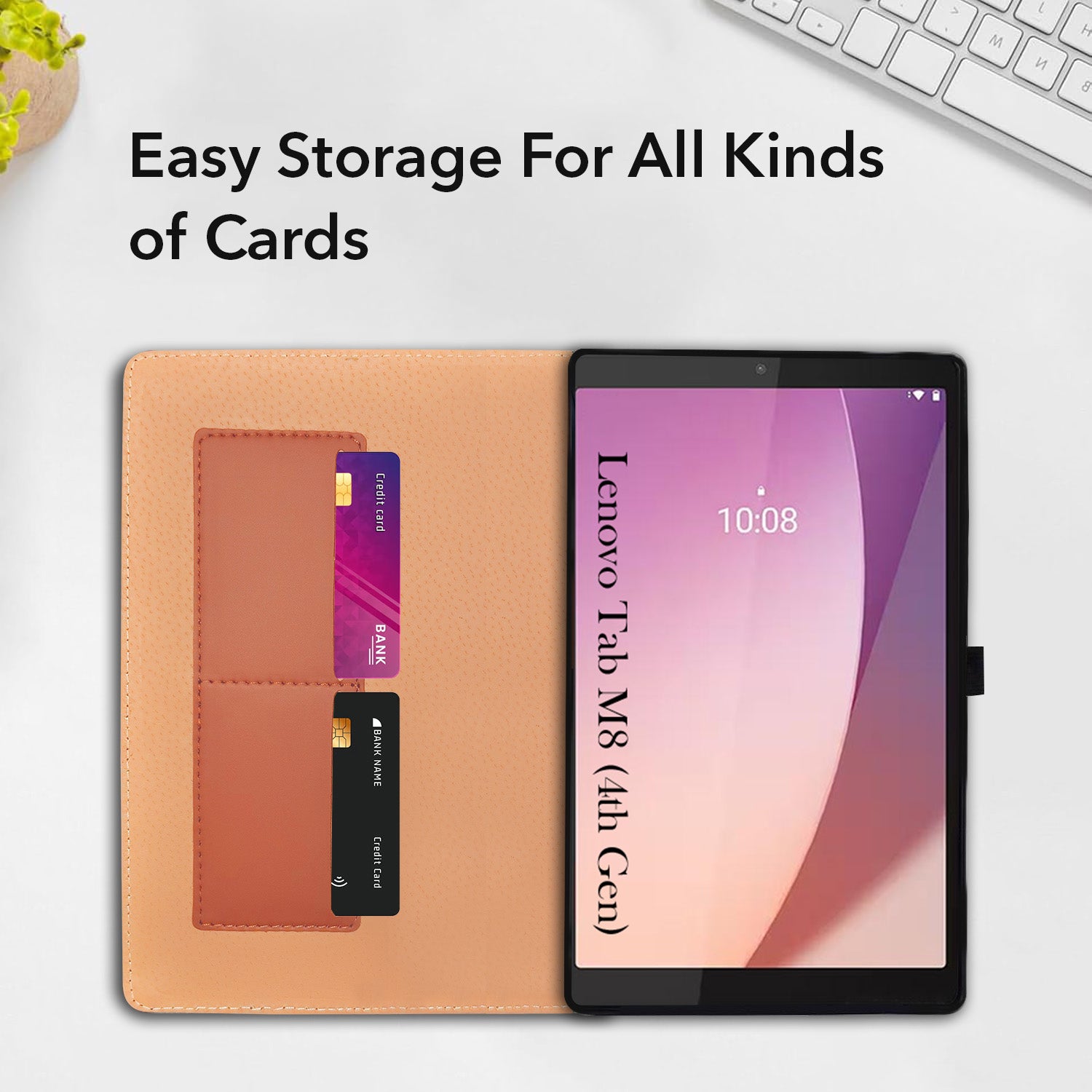 For Lenovo Tab M8 4 GEN 2024 8 Inch Flip Cover Folio Cover (PU Matte Leather | Multi-Angle Smart Stand | Card Storage Slots | Silicone Back Pouch)
