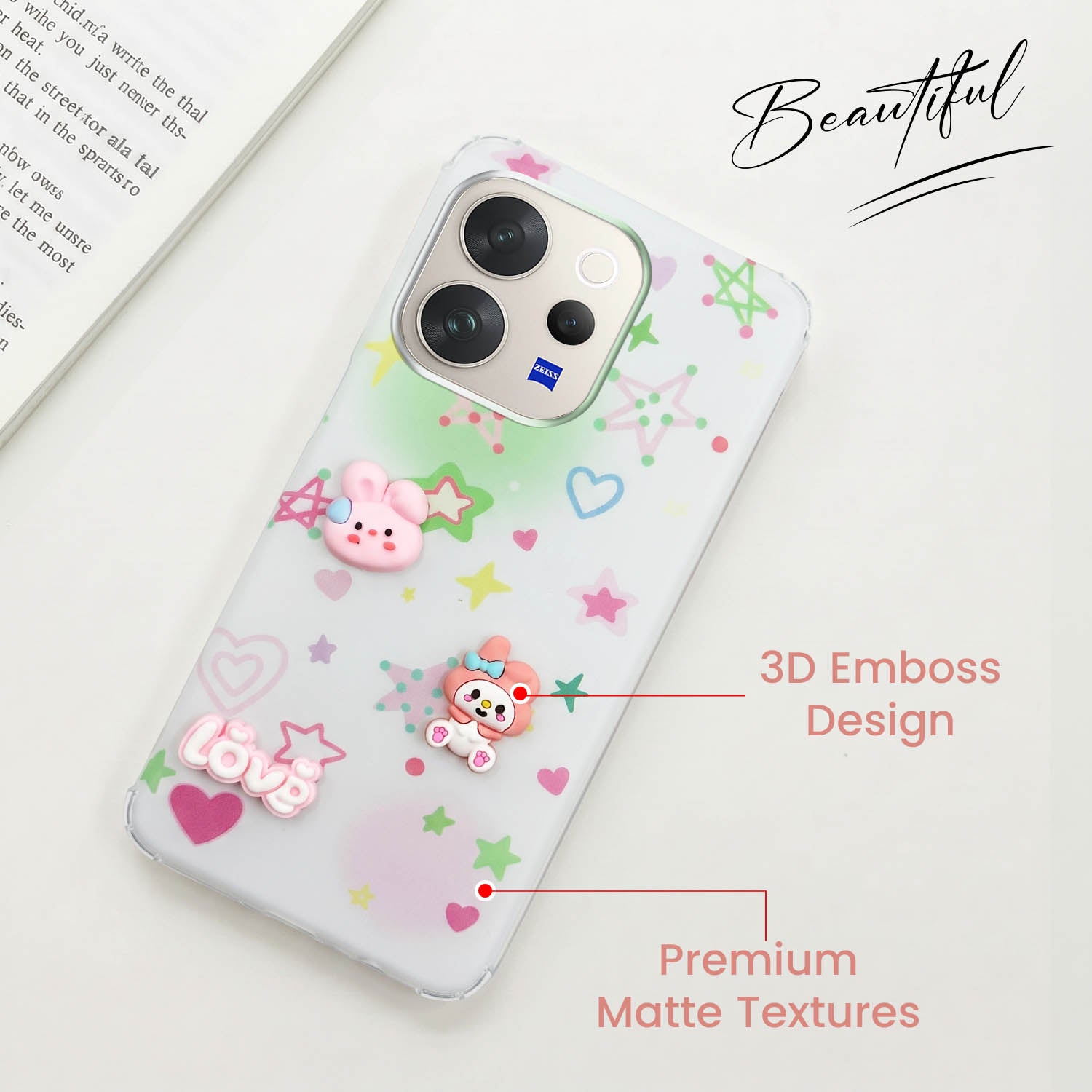 For Vivo V70 | Vivo V70 Elite 5G Back Cover Case (3D Cute Cartoons | Hard Back Side Soft | Matte Premium Finish | HD Printing)