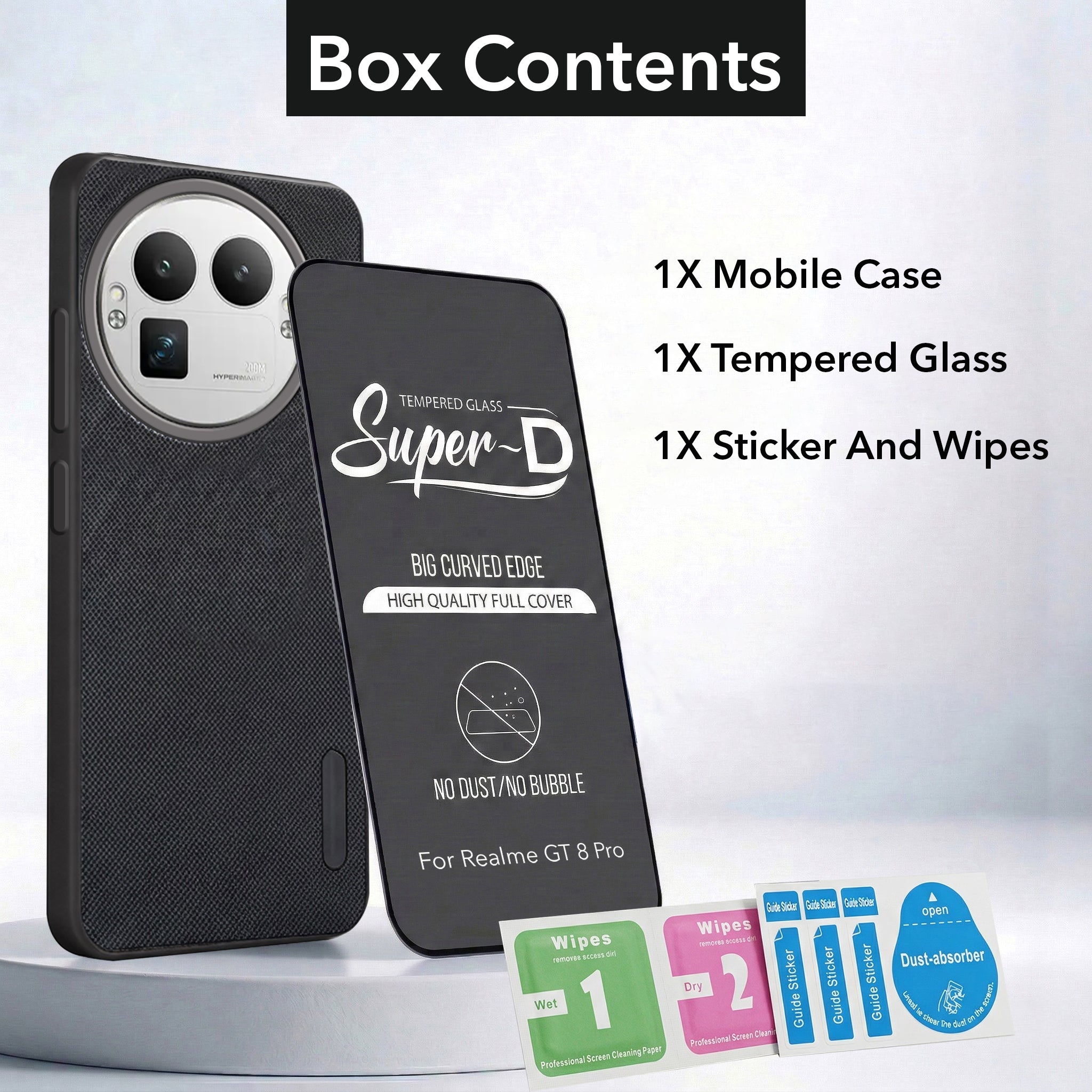 For Realme GT 8 Pro Combo with Back Cover and 9H Tempered Glass (Textured Grip Design | Micro-Fiber Cloth Inside | Oleophobic Coating Screen Glass)