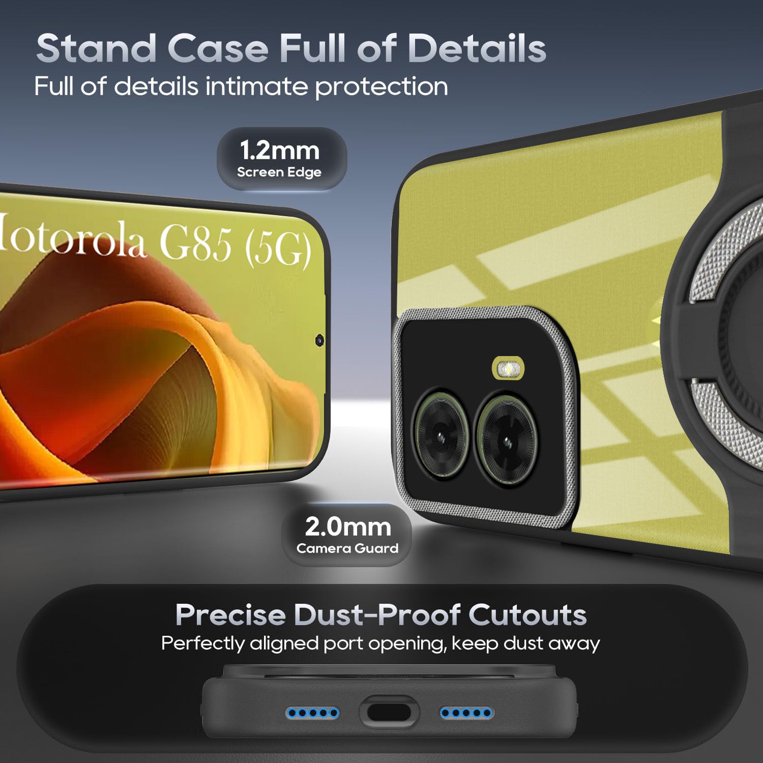 For Motorola Moto G85 5G Back Cover Case with stand (Built-in Ring Holder Kickstand | Lifetime Anti Yellow | Camera Protection)