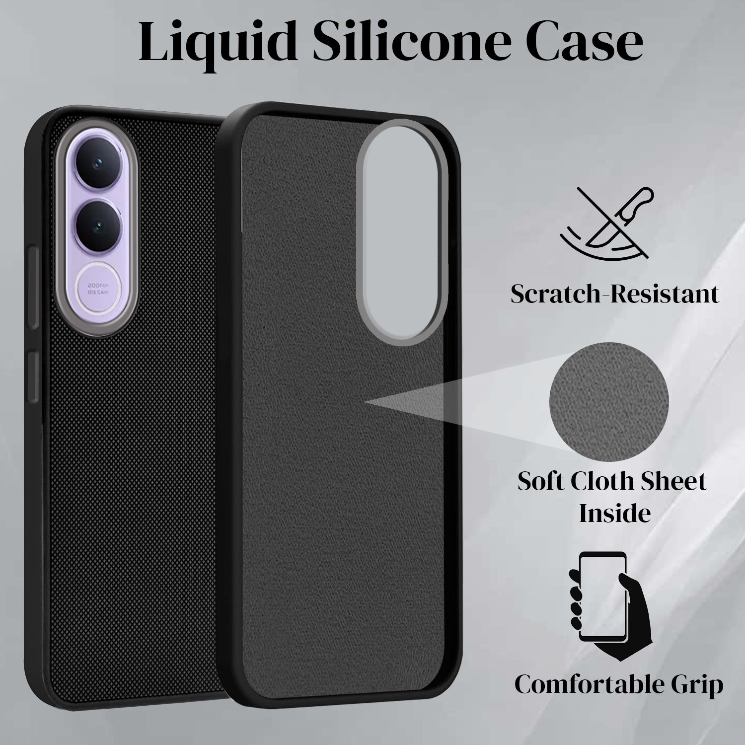 For Vivo V70 FE 5G Back Cover Case Rubberised (Textured Grip Design | Micro-Fiber Cloth Inside | Slim and Light Weight | Soft Touch and Feel)