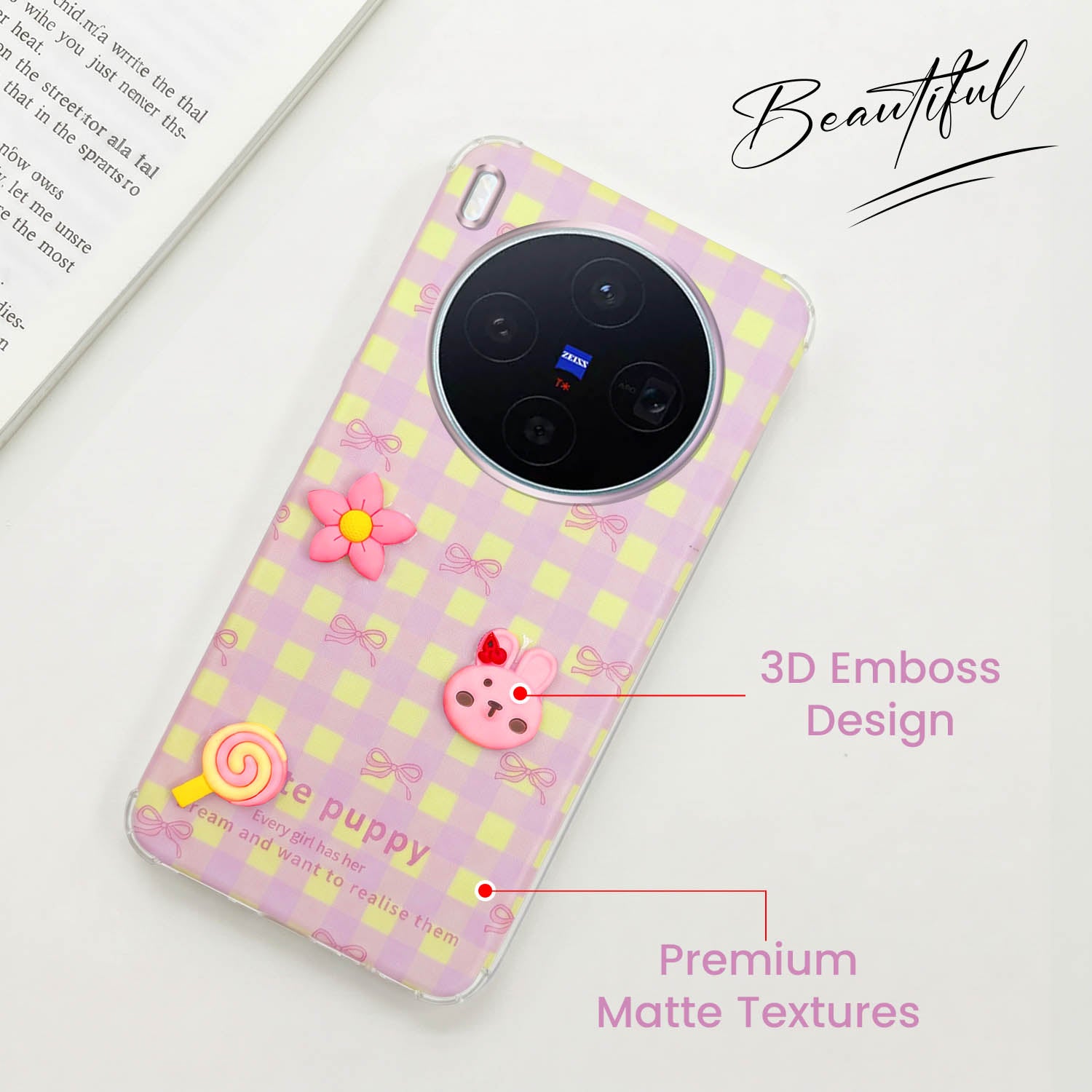 For Vivo X300 5G Back Cover Case (3D Cute Cartoons | Hard Back Side Soft | Matte Premium Finish | HD Printing)