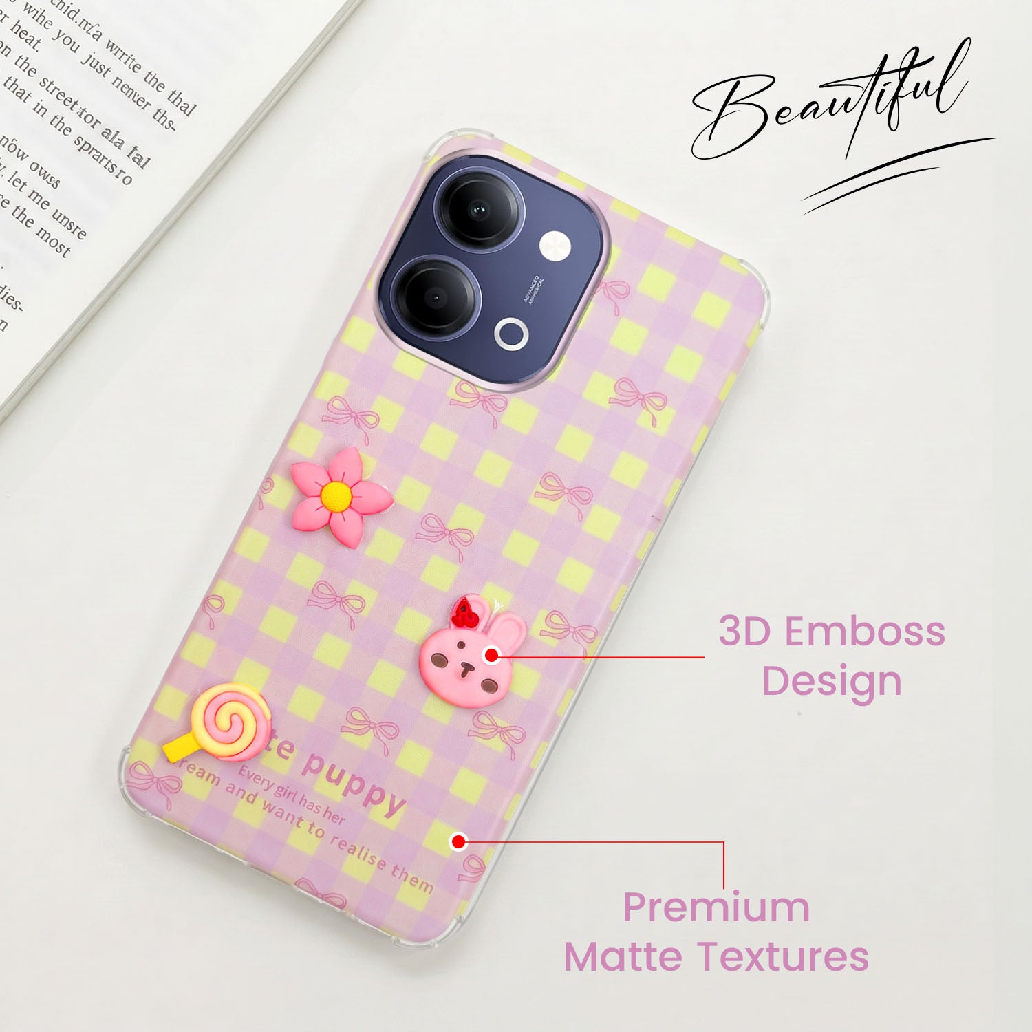 For Vivo Y11 | Vivo Y21 5G Back Cover Case (3D Cute Cartoons | Hard Back Side Soft | Matte Premium Finish | HD Printing)
