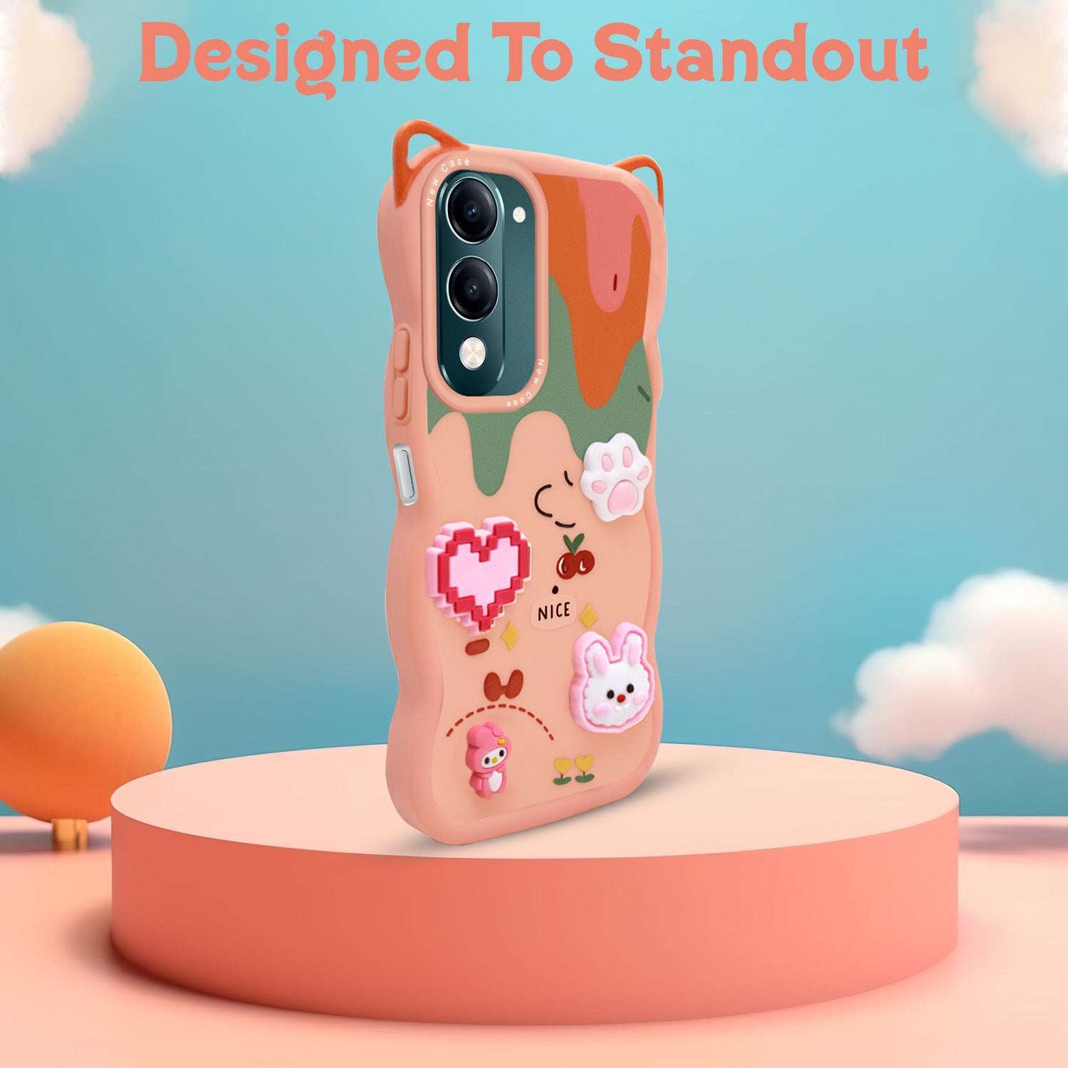 For Vivo Y19 | Vivo Y19e | Vivo T4 Lite Back Case Cover Strap (3D Embossed Figures | Strap Holder | 360* Soft Cushion with Camera Bump)