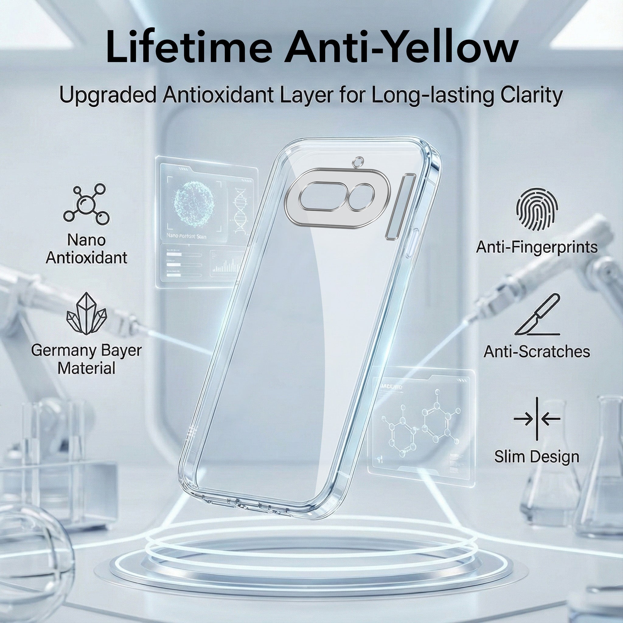 For Nothing Phone 4A 5G Combo with Back Cover and 9H Tempered Glass (Lifetime Anti-Yellow | Sleek Hard Crystal | Oleophobic Coating Screen Glass)