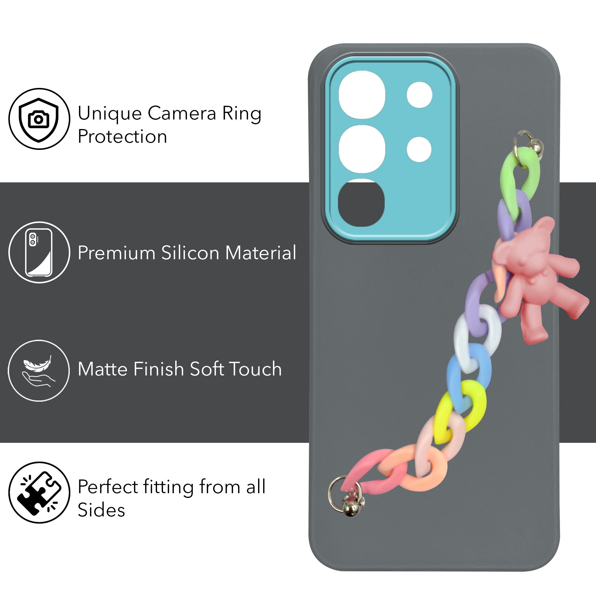 For Vivo T4x | Vivo Y31 Pro Back Cover Case ( Wrist Hanging Chain | Teddy Bracelet Charms | Dual Color Matte Finish | Full Camera Protection | Sleek and Professional)