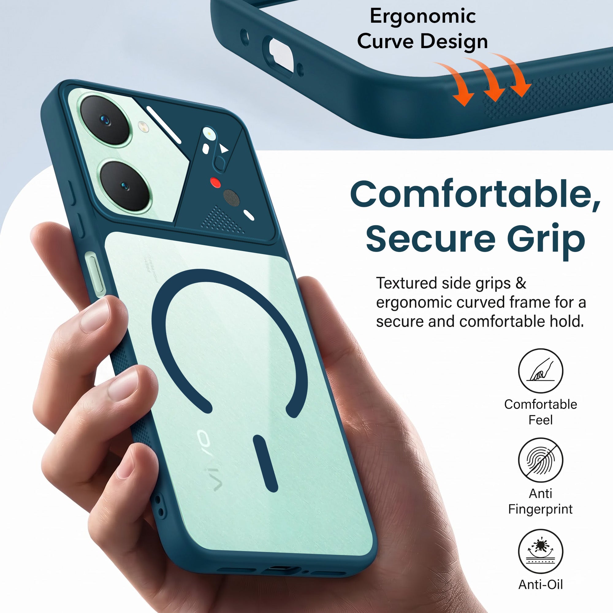 For Y18 | Vivo Y18e | Vivo Y03 | Vivo Y18i | Vivo Y18T Back Cover Case Lifetime Anti-Yellow Clear (Camera Protection | Side Grip | Wireless MagSafe Compatible)