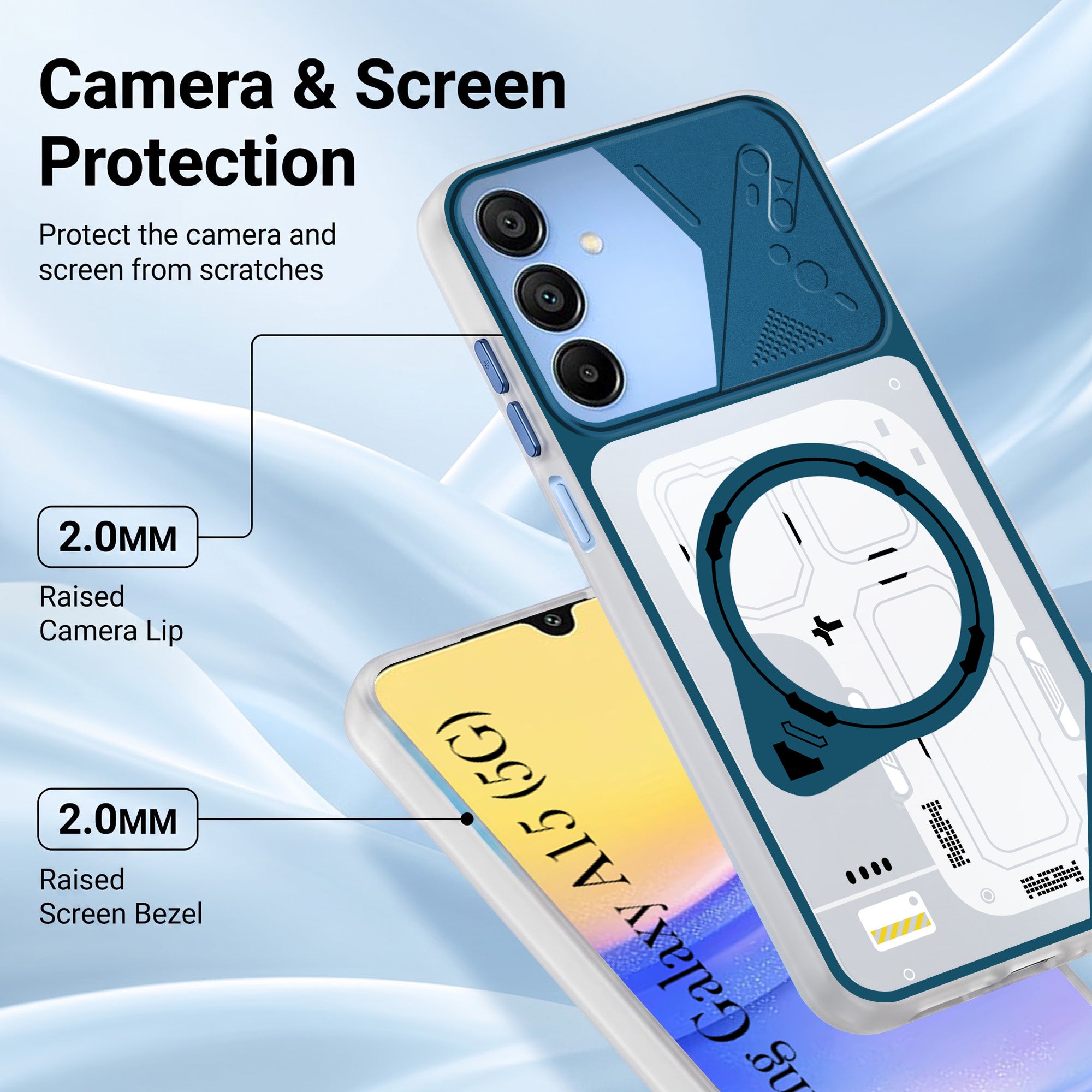 For Samsung Galaxy A15 5G Metallic Back Cover Case (Metallic Camera Protection & Buttons | Translucent Milky Shade | Hard Polycarbonate)