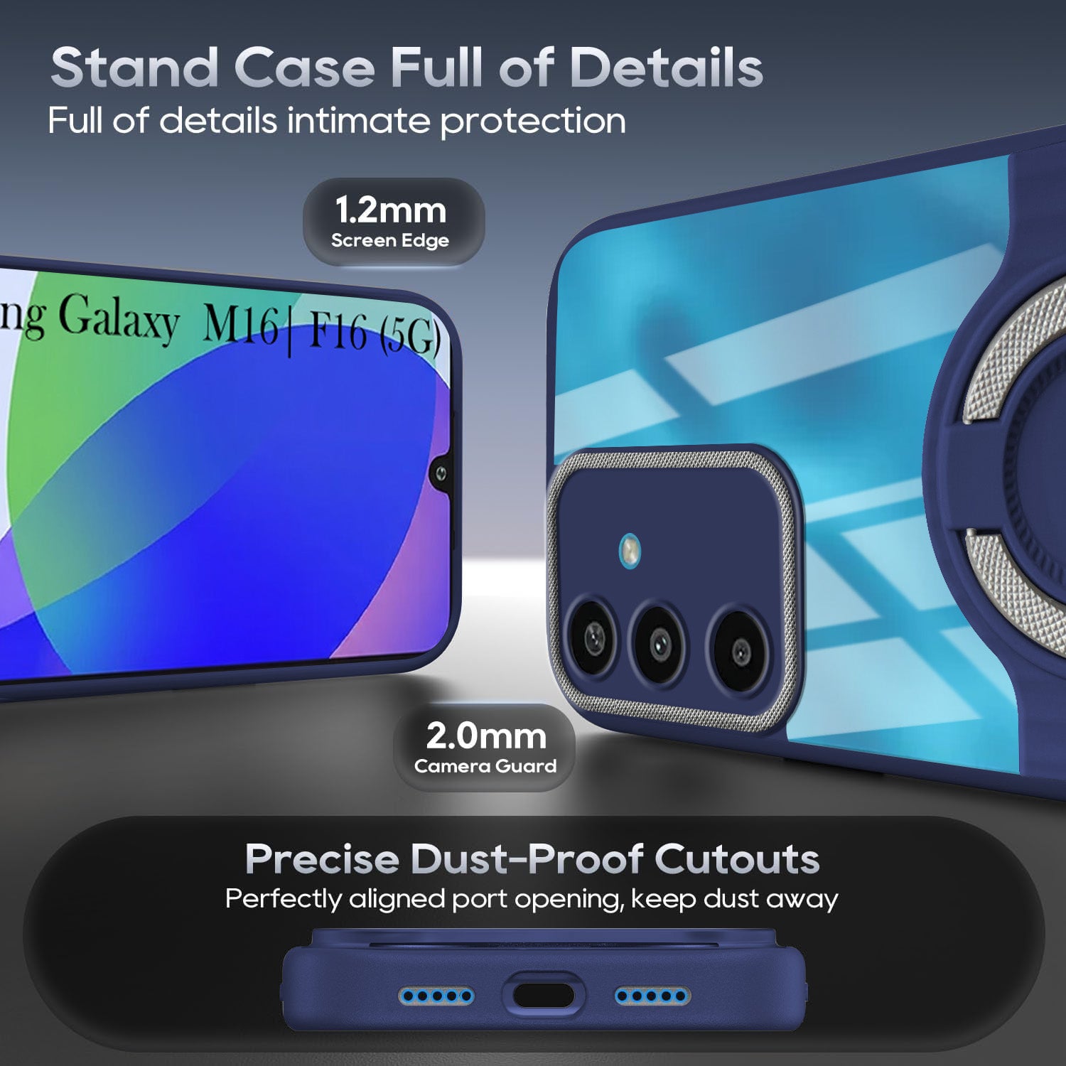 For Samsung Galaxy M16 5G | Samsung Galaxy F16 5G Back Cover Case with stand (Built-in Ring Holder Kickstand | Lifetime Anti Yellow | Camera Protection)