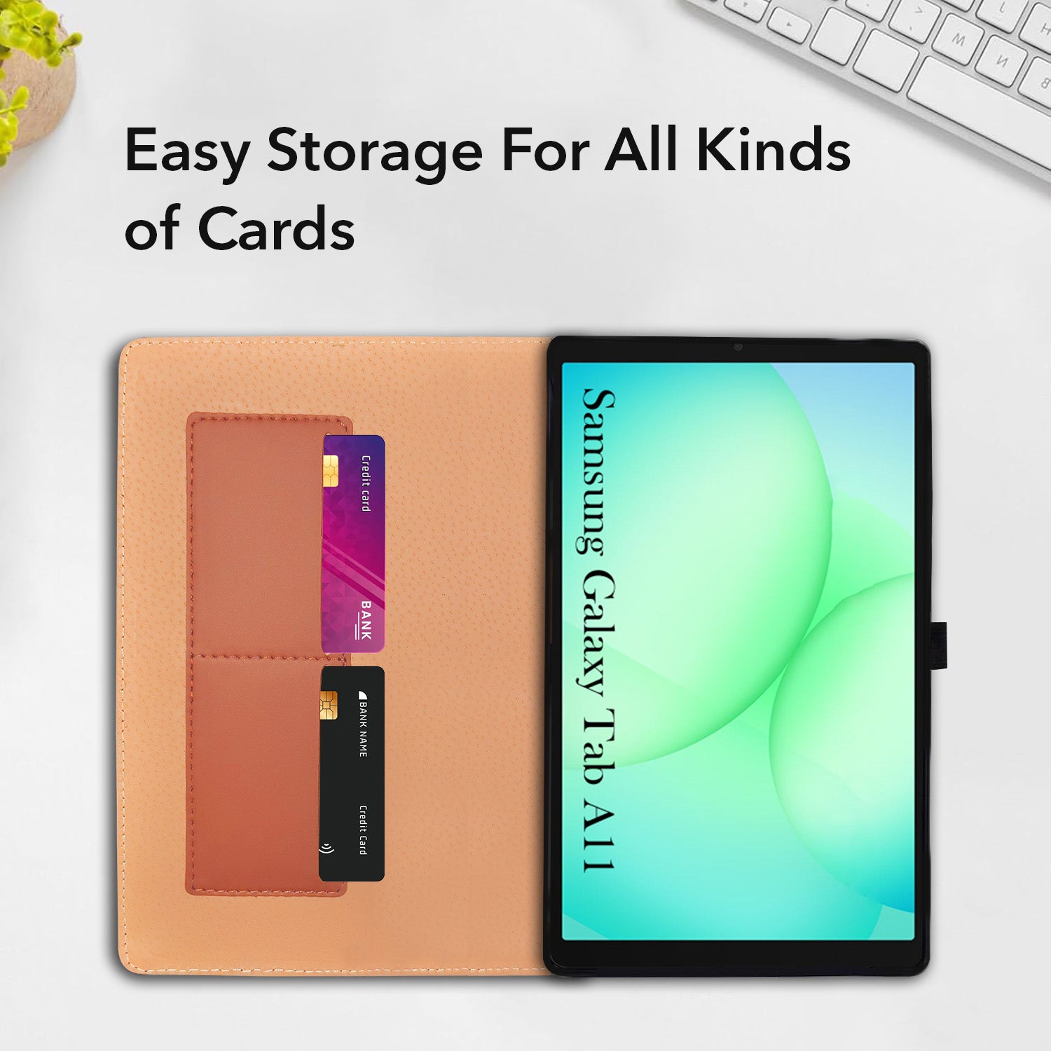 For Samsung Galaxy Tab A11 8.7 Inch SM-X133/X135/X135F Flip Cover Folio Cover (PU Matte Leather | Multi-Angle Smart Stand | Card Storage Slots | Silicone Back Pouch)