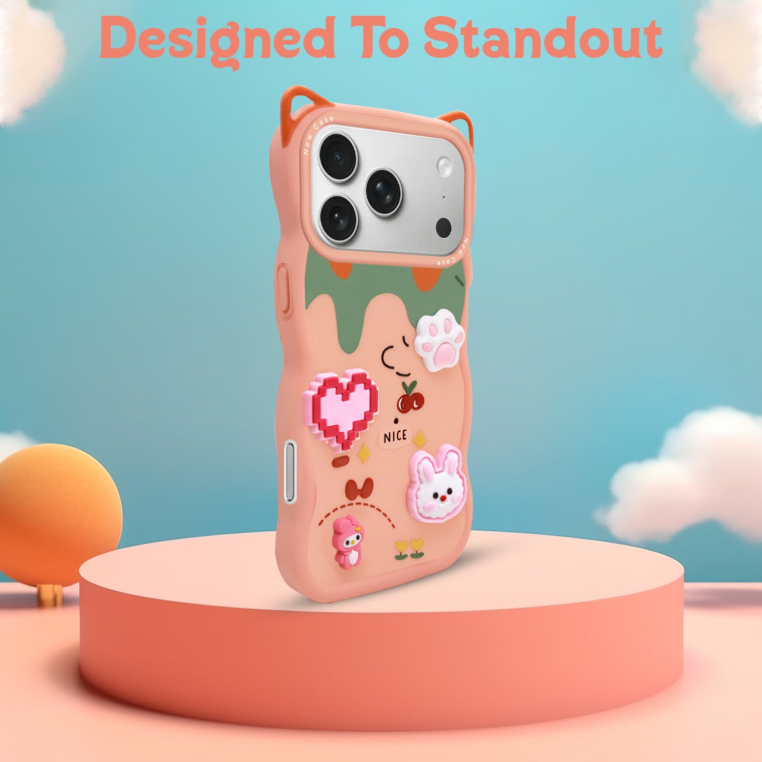For Apple iPhone 17 Pro Back Case Cover Strap(3D Embossed Figures | Strap Holder | 360* Soft Cushion with Camera Bump)