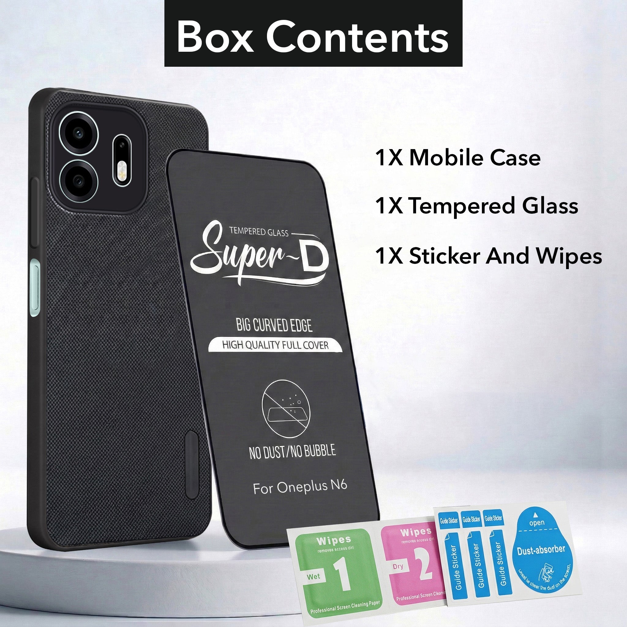 For OnePlus N6 Combo (Textured Grip Design | Micro-Fiber Cloth Inside | Oleophobic Coating Screen Glass)