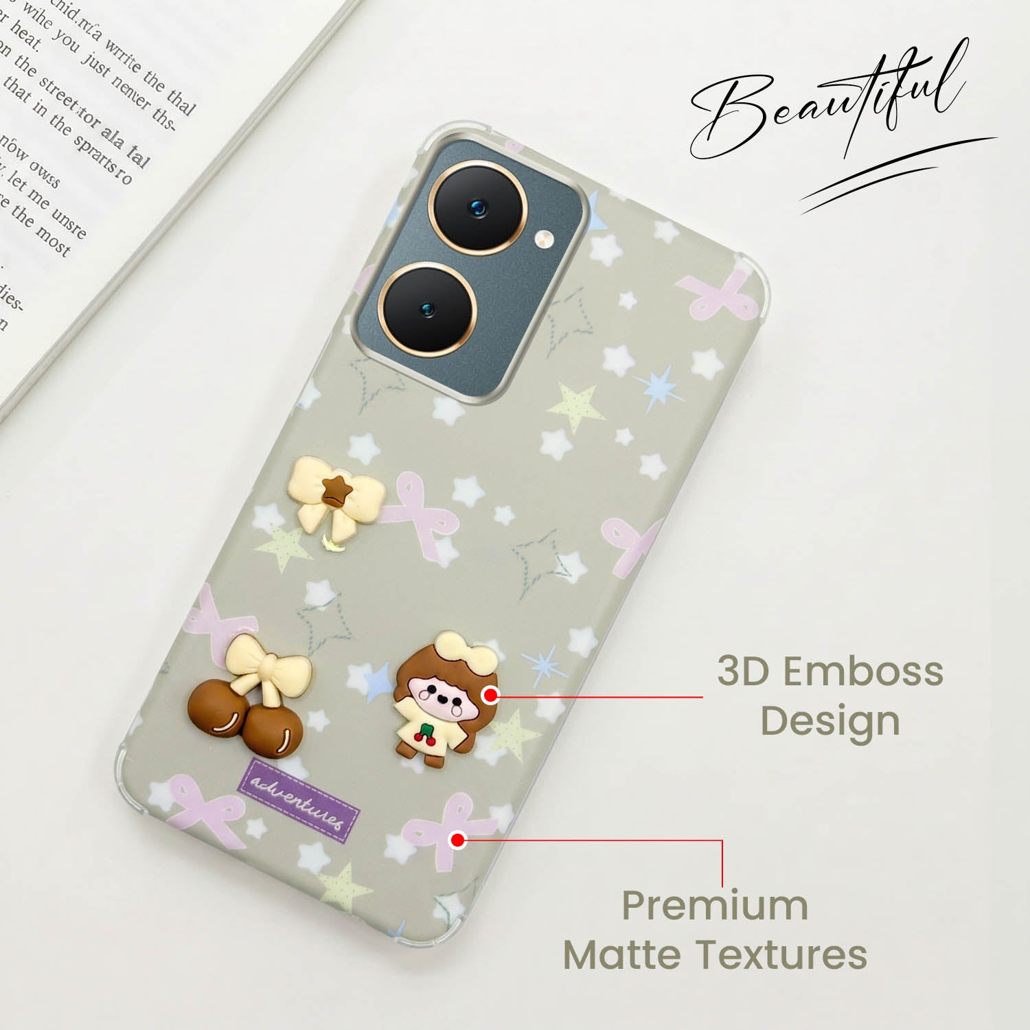 For Vivo Y18 | Y18e | Y03 | Y18i | Y18t Back Cover Case (3D Cute Cartoons | Hard Back Side Soft | Matte Premium Finish | HD Printing)