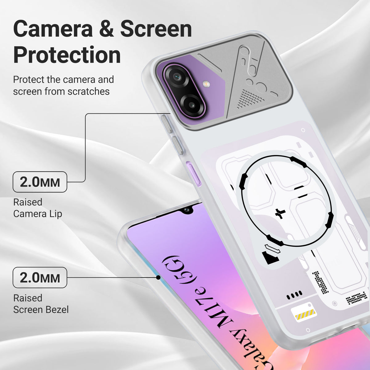 For Samsung Galaxy M17e Metallic Back Cover Case (Metallic Camera Protection & Buttons | Translucent Milky Shade | Hard Polycarbonate)