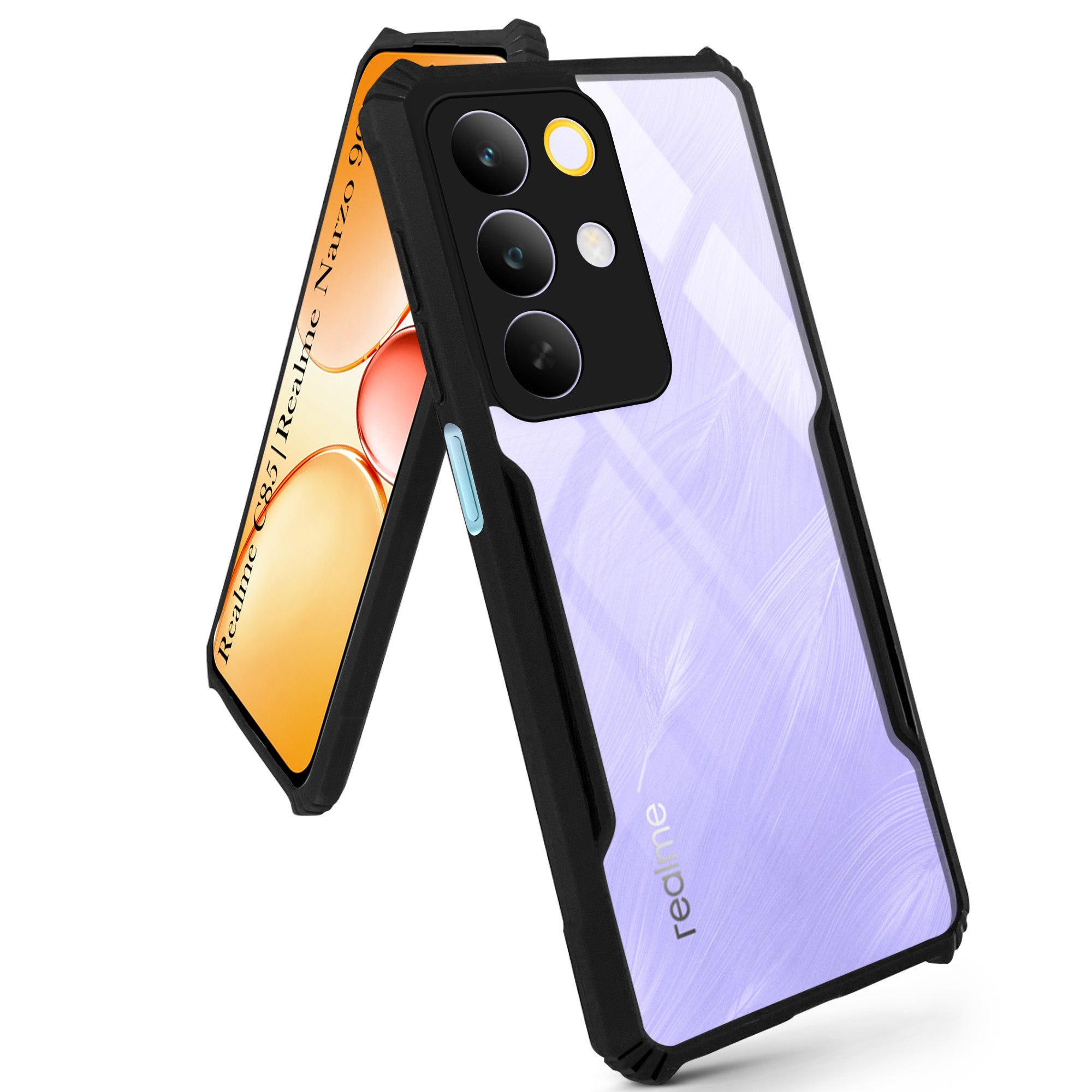 For Realme C85 5G | Realme Narzo 90x Back Cover Case Hybrid (Shockproof with Polycarbonate Clear Panel | Professional Black)