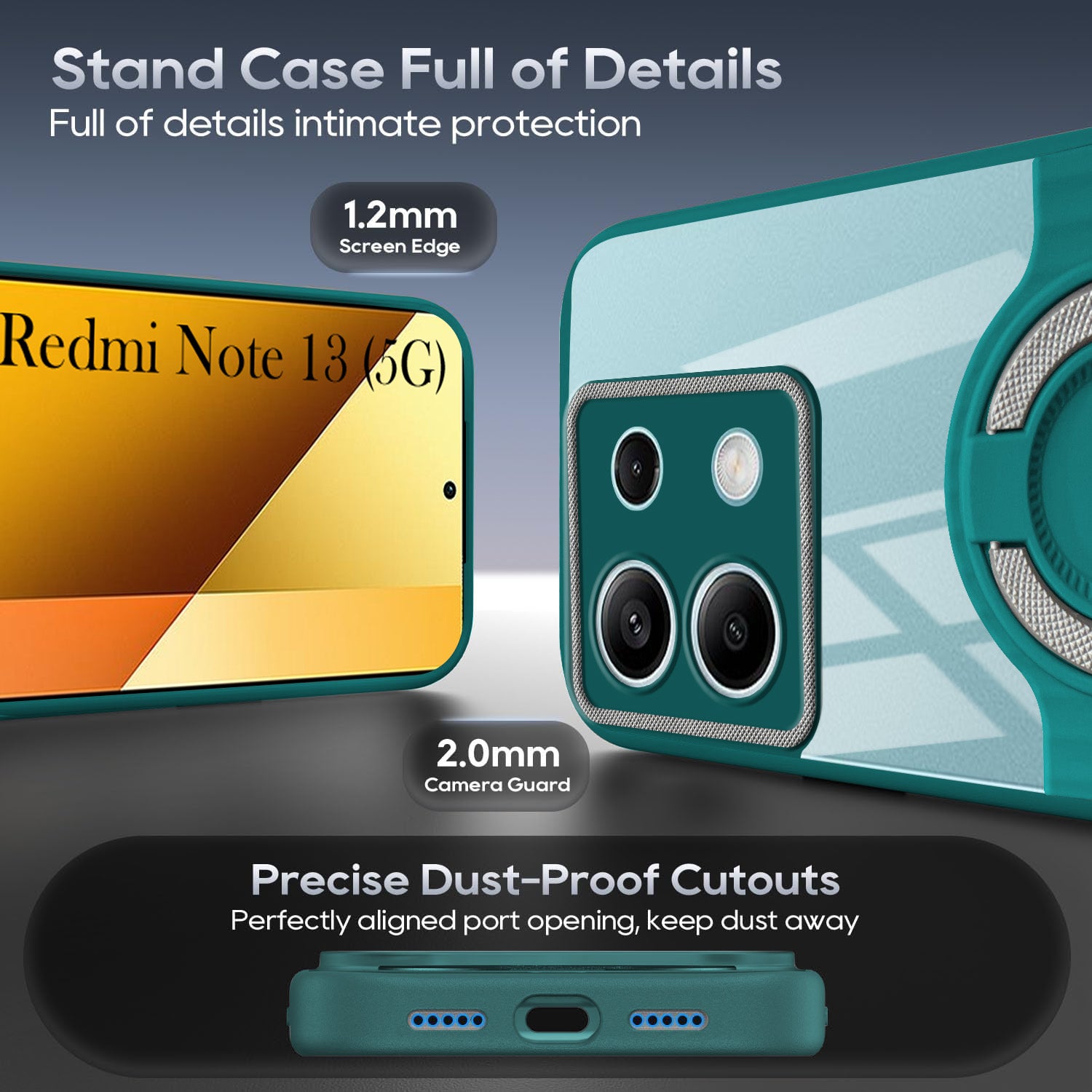For Xiaomi Redmi Note 13 5G Back Cover Case with stand (Built-in Ring Holder Kickstand | Lifetime Anti Yellow | Camera Protection)