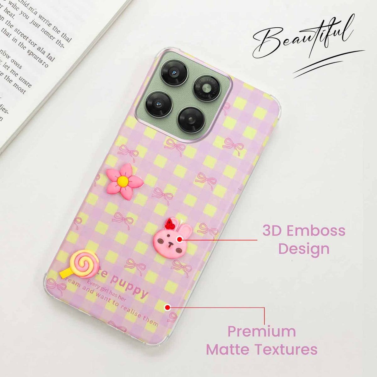 For Motorola Moto G77 Power Back Cover Case (3D Cute Cartoons | Hard Back Side Soft | Matte Premium Finish | HD Printing)