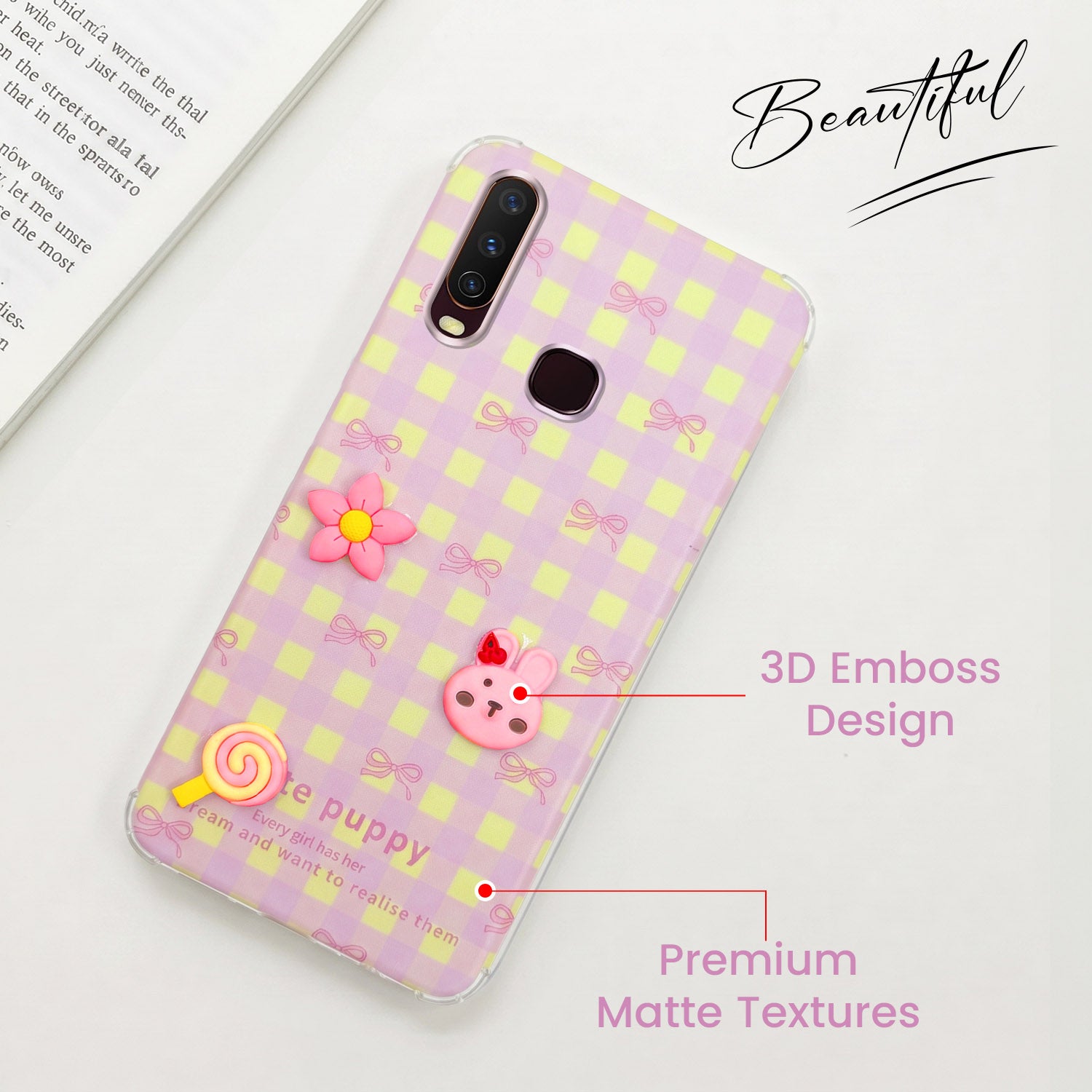 For Vivo Y12 | Y15 | Y17 Back Cover Case (3D Cute Cartoons | Hard Back Side Soft | Matte Premium Finish | HD Printing)