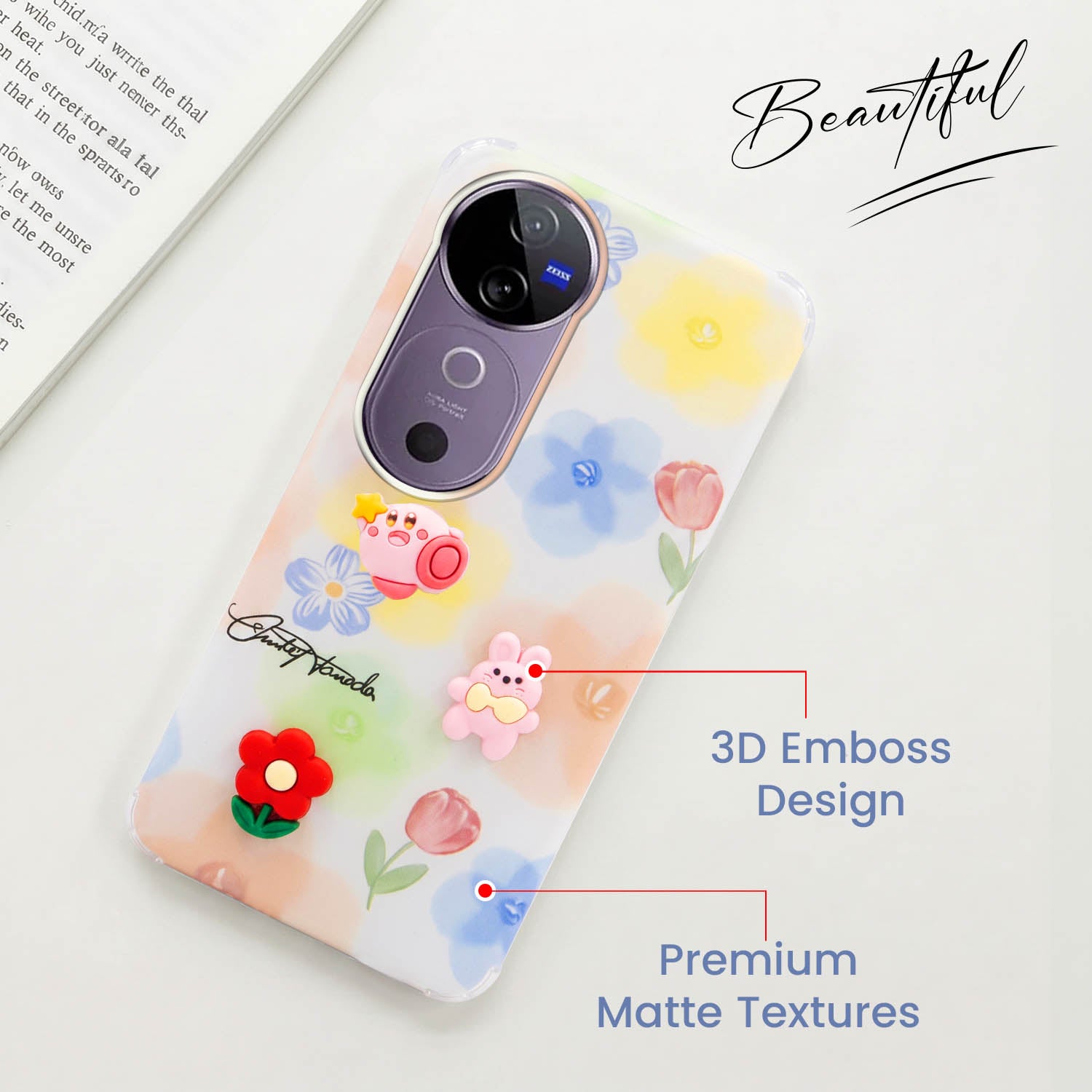 For Vivo V40 | Vivo V40 Pro 5G Back Cover Case (3D Cute Cartoons | Hard Back Side Soft | Matte Premium Finish | HD Printing)