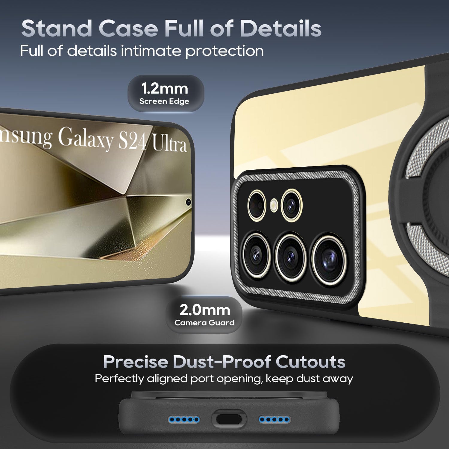 For Samsung Galaxy S24 Ultra Back Cover Case with stand (Built-in Ring Holder Kickstand | Lifetime Anti Yellow | Camera Protection)