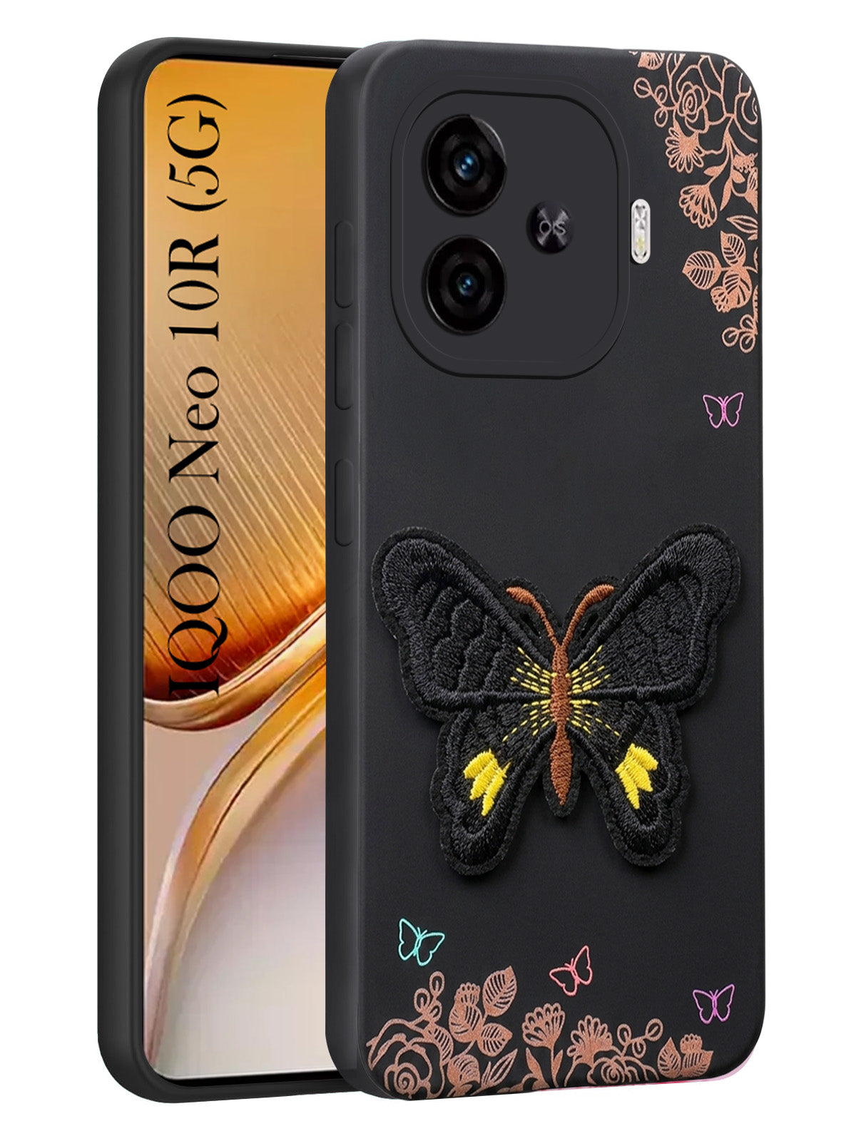 For Vivo iQOO Neo 10R Back Cover Case (Soft Butterfly Embroidery | Women Teen Girls | Camera Protection| Matte Silicone)