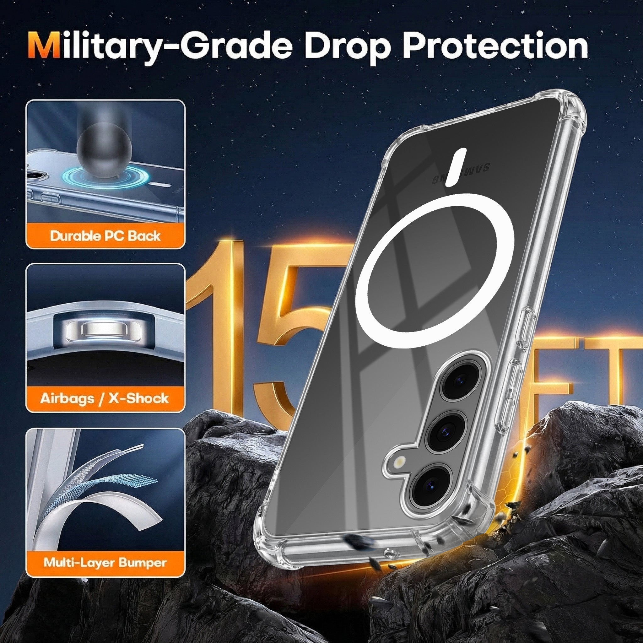 For Samsung Galaxy S24 FE Back Cover Shockproof Crystal-Clear (Magsafe Wireless Support | Drop & Camera Protection | Hard Polycarbonate)