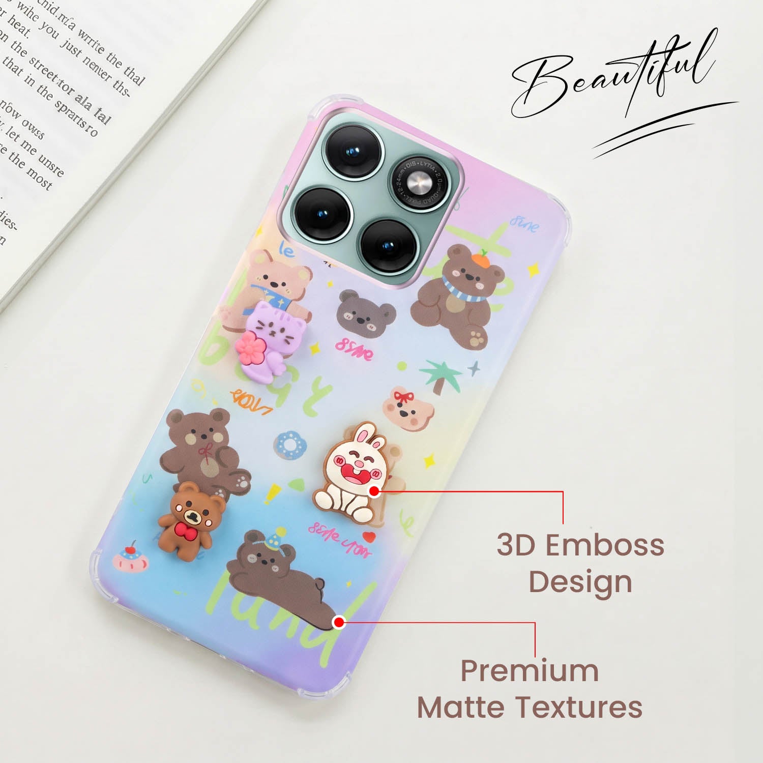 For Motorola Moto Edge 70 Fusion Back Cover Case (3D Cute Cartoons | Hard Back Side Soft | Matte Premium Finish | HD Printing)
