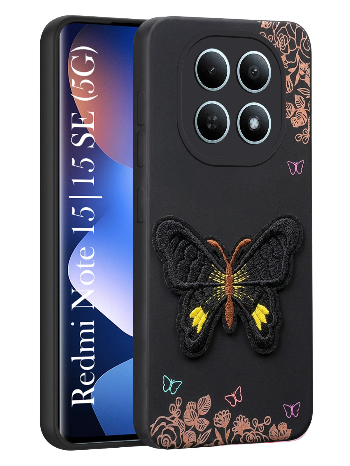 For Xiaomi Redmi Note 15 5G | Redmi Note 15 SE 5G Back Cover Case (Soft Butterfly Embroidery | Women Teen Girls | Camera Protection| Matte Silicone)