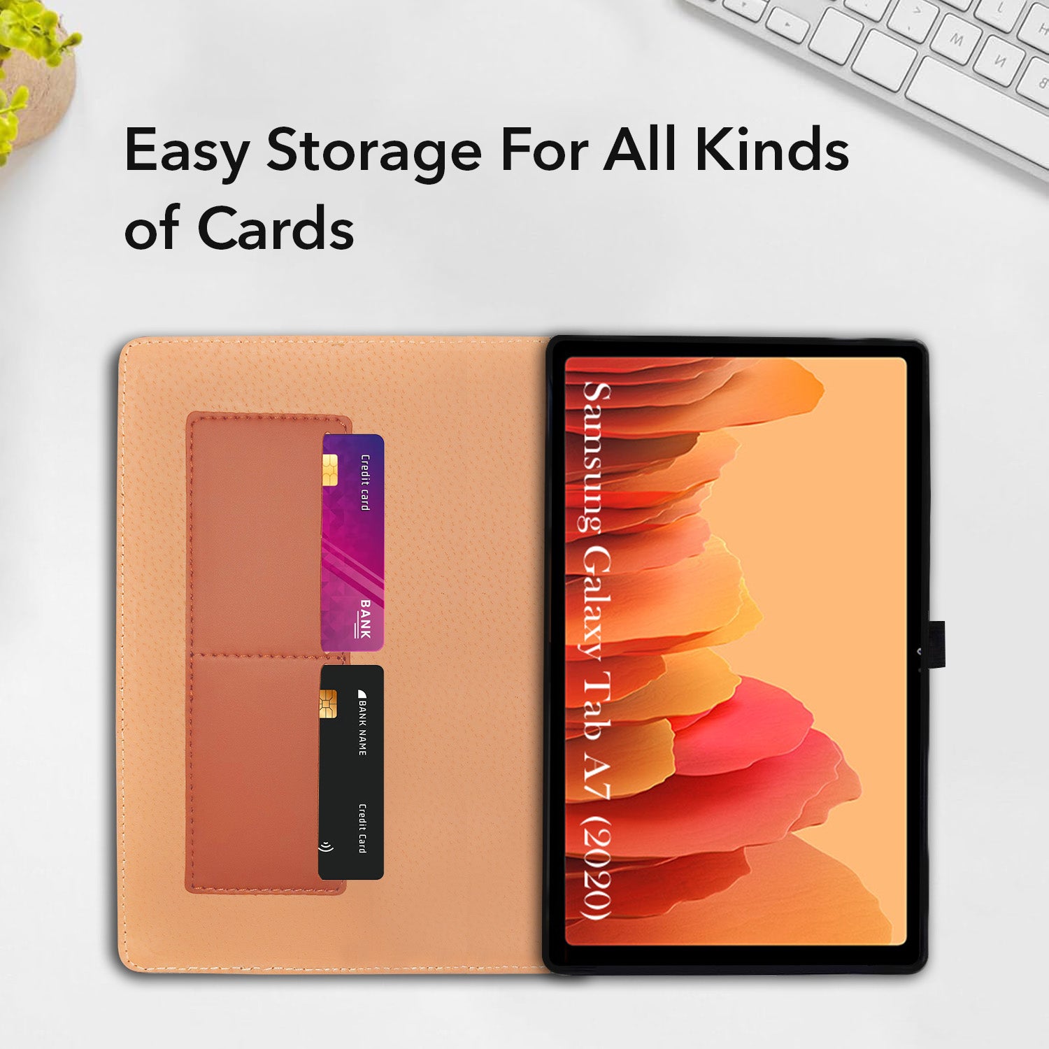 For Samsung Galaxy Tab A7 (2020) 10 Inch SM-T500/T505/T505N Flip Cover Folio Cover (PU Leather | Multi-Angle Smart Stand | Card Storage Slots | Silicone Back Pouch)