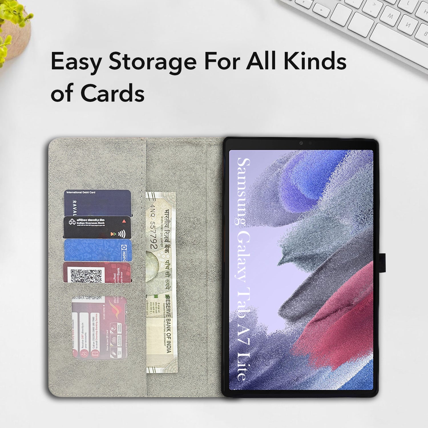 For Samsung Galaxy Tab A7 Lite 8.7 Inch SM-T225/T220/T225N/T227U Flip Cover Folio Case (PU Leather | Multi-Angle Smart Stand | Card Storage Slots | Silicone Back Pouch)