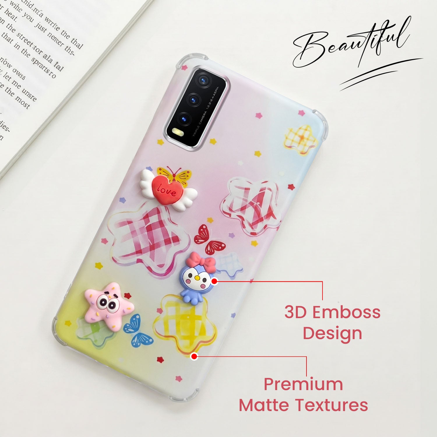 For Vivo Y20 | Y20i Back Cover Case (3D Cute Cartoons | Hard Back Side Soft | Matte Premium Finish | HD Printing)