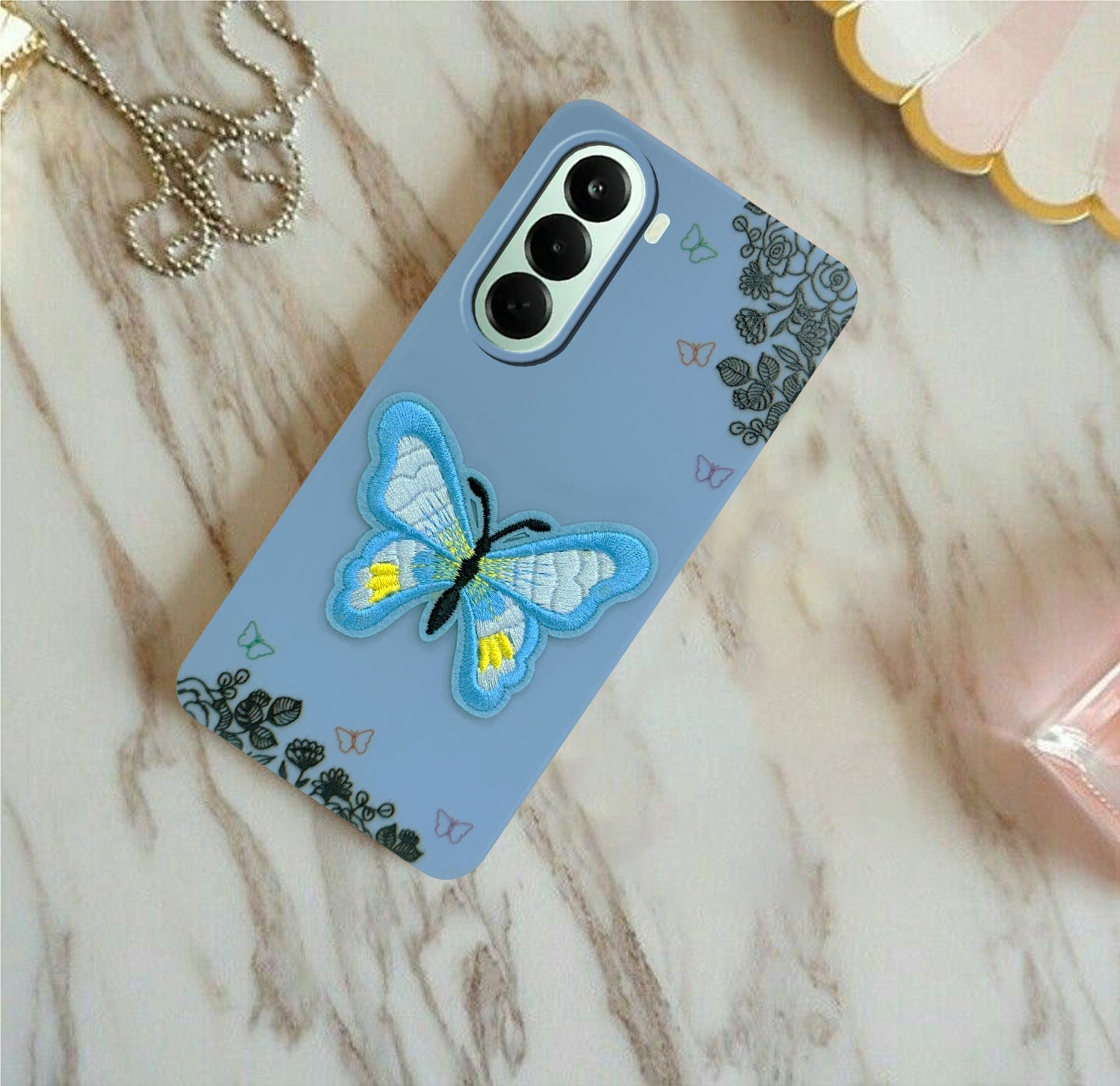For OnePlus Nord CE 6 Lite Back Cover Case (Soft Butterfly Embroidery | Women Teen Girls | Camera Protection| Matte Silicone)