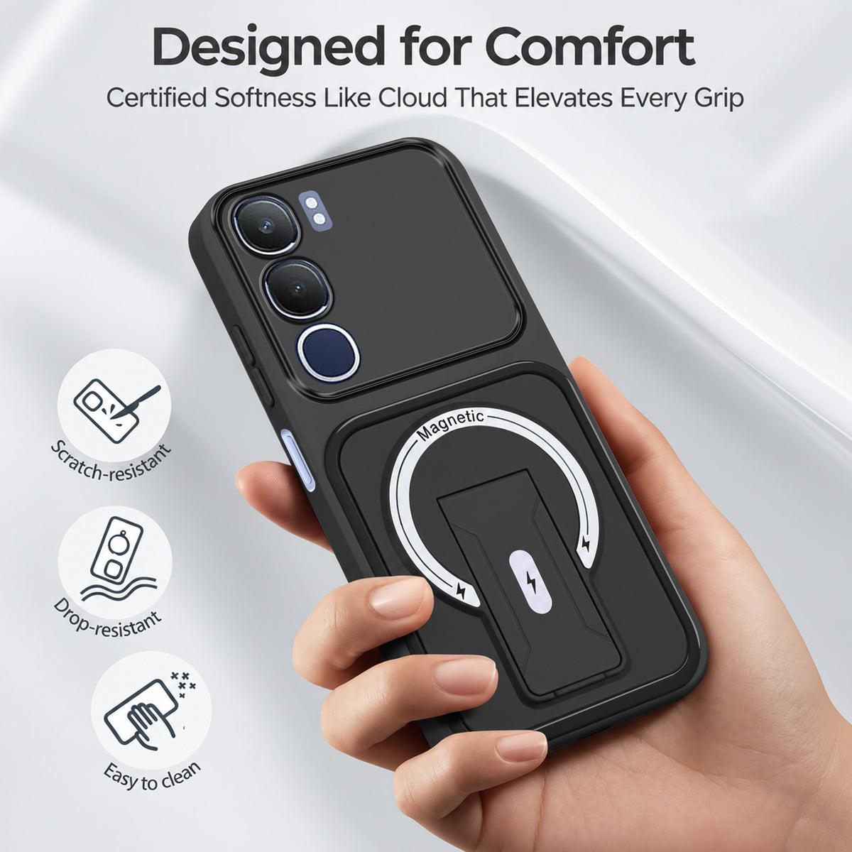 For Vivo Y29 Back Case Cover Metallic (Hybrid Armor Kickstand | MagSafe Compatible | Camera Protection Shockproof)