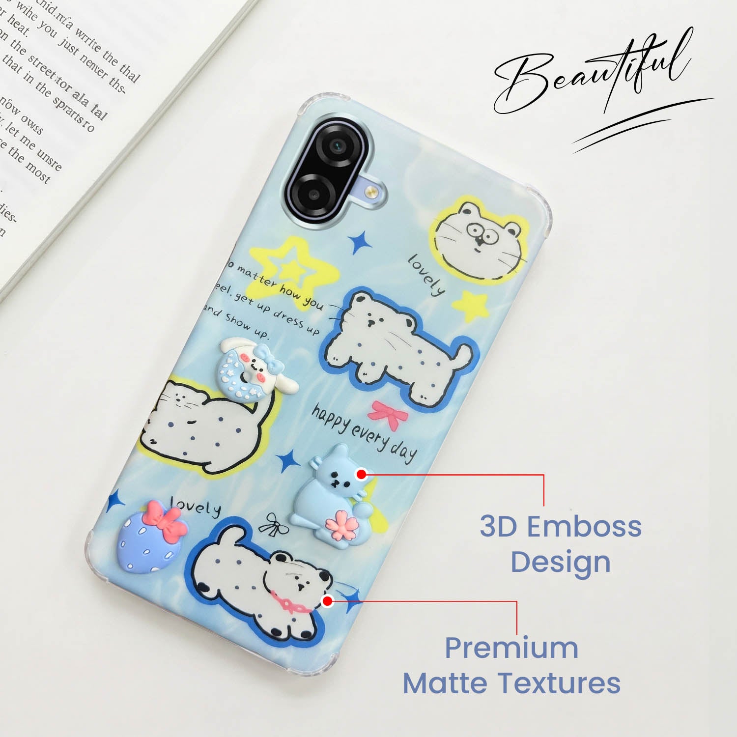 For Samsung Galaxy A07 5G | F70e 5G Back Cover Case (3D Cute Cartoons | Hard Back Side Soft | Matte Premium Finish | HD Printing)