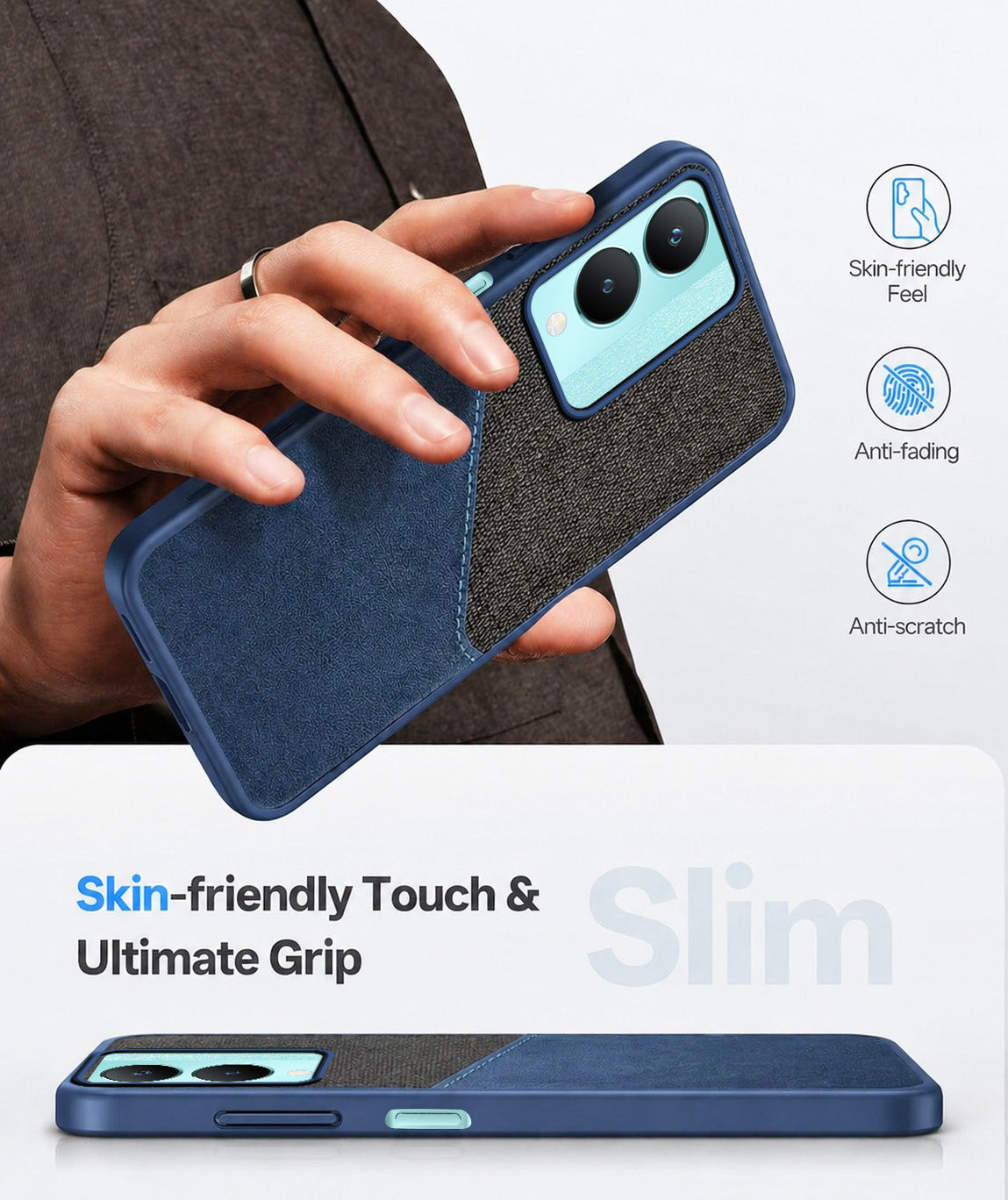 For Vivo Y28 5G Back Cover Case (Dual PU Leather Stitch | Professional Minimalist | Soft and Flexible)