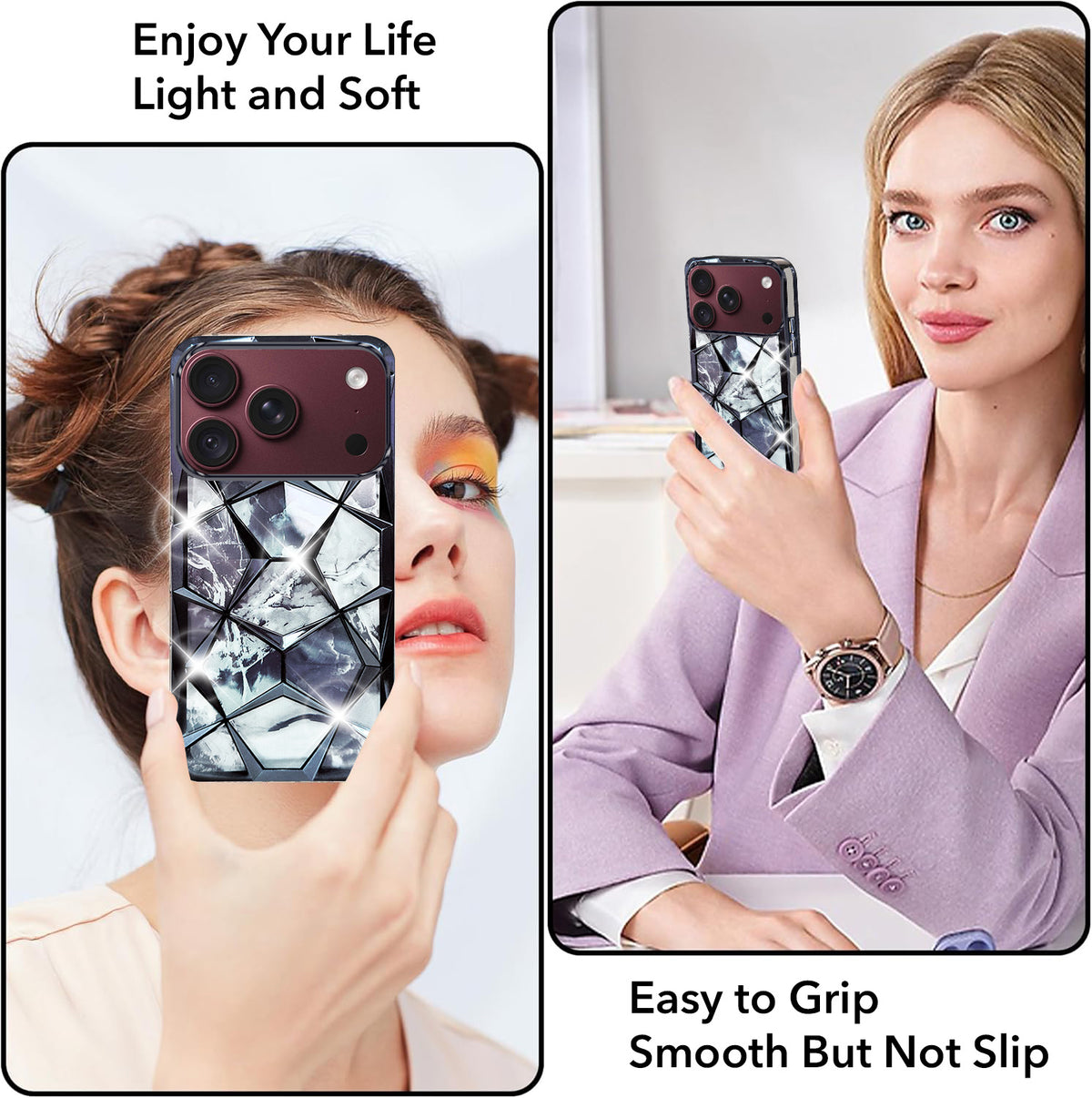 For Apple iPhone 18 Pro Back Cover Case Compatible 3D Silicone (Dual Design Glitter Sparkle and Detachable Diamond Print Case | Soft and Flexible)